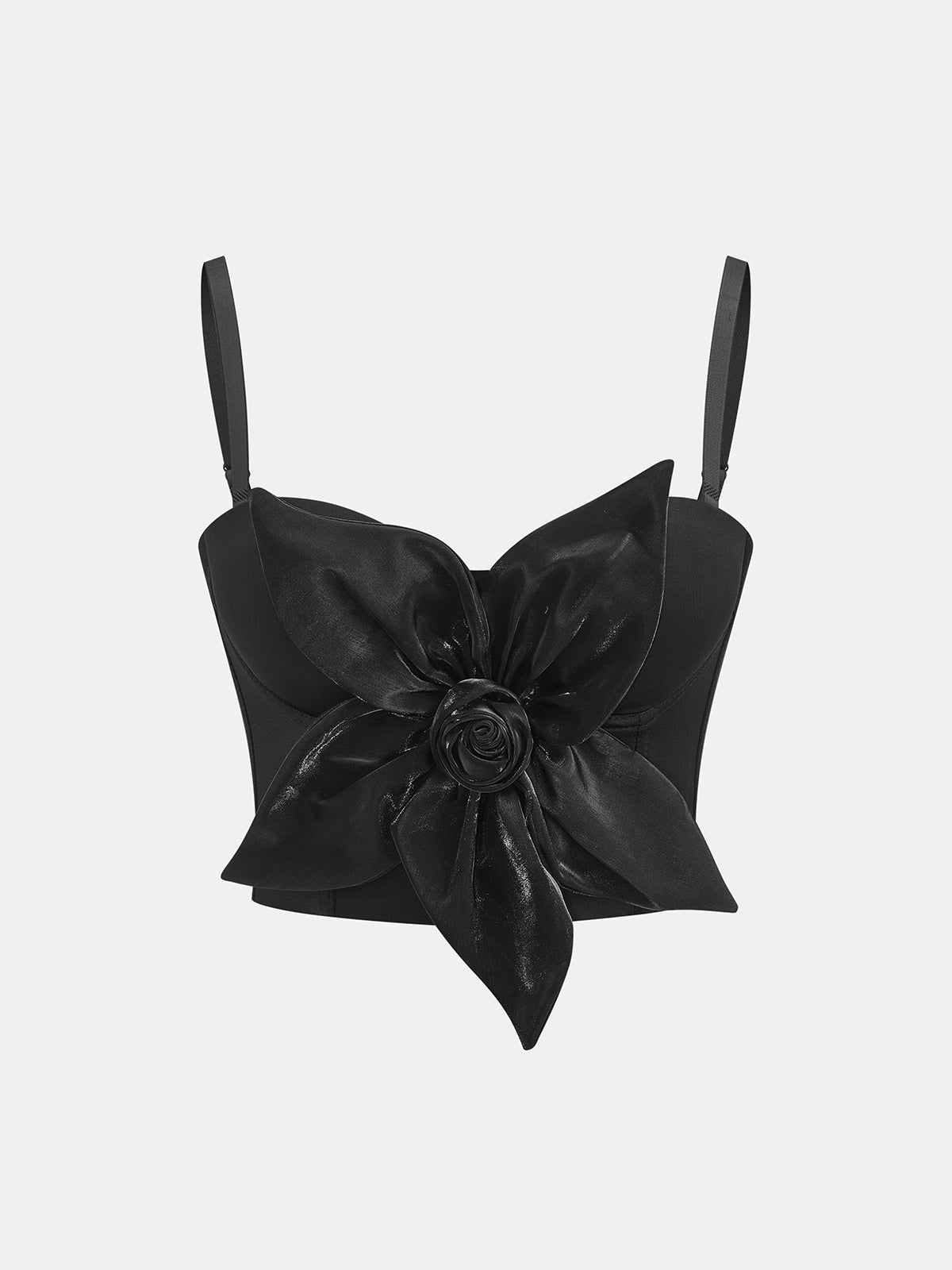 3D Rose Hook Eye Corset Cami Top with Adjustable Straps