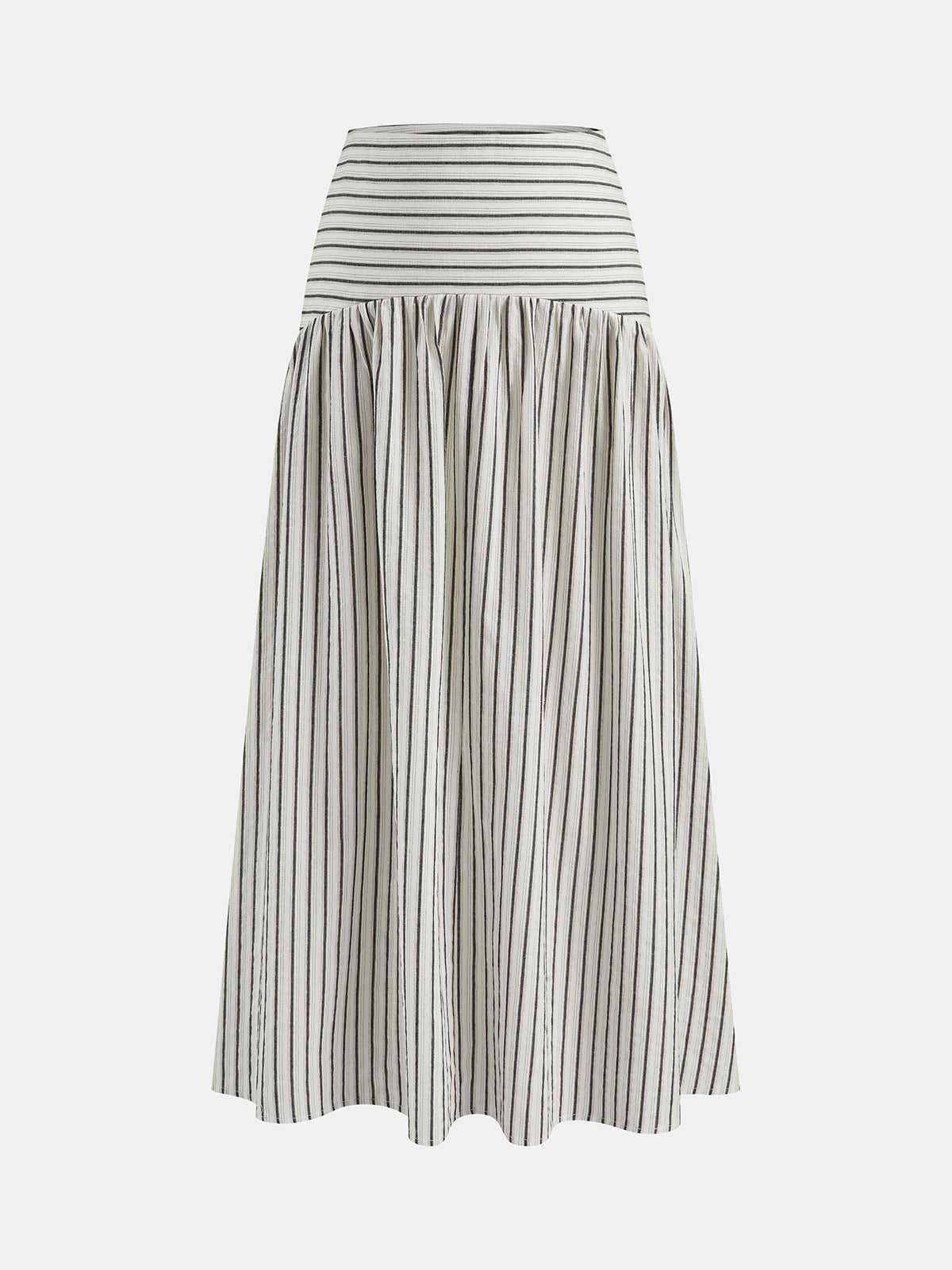 Mid Waist Striped Gathered Midi Skirt for Women Casual Summer Wear