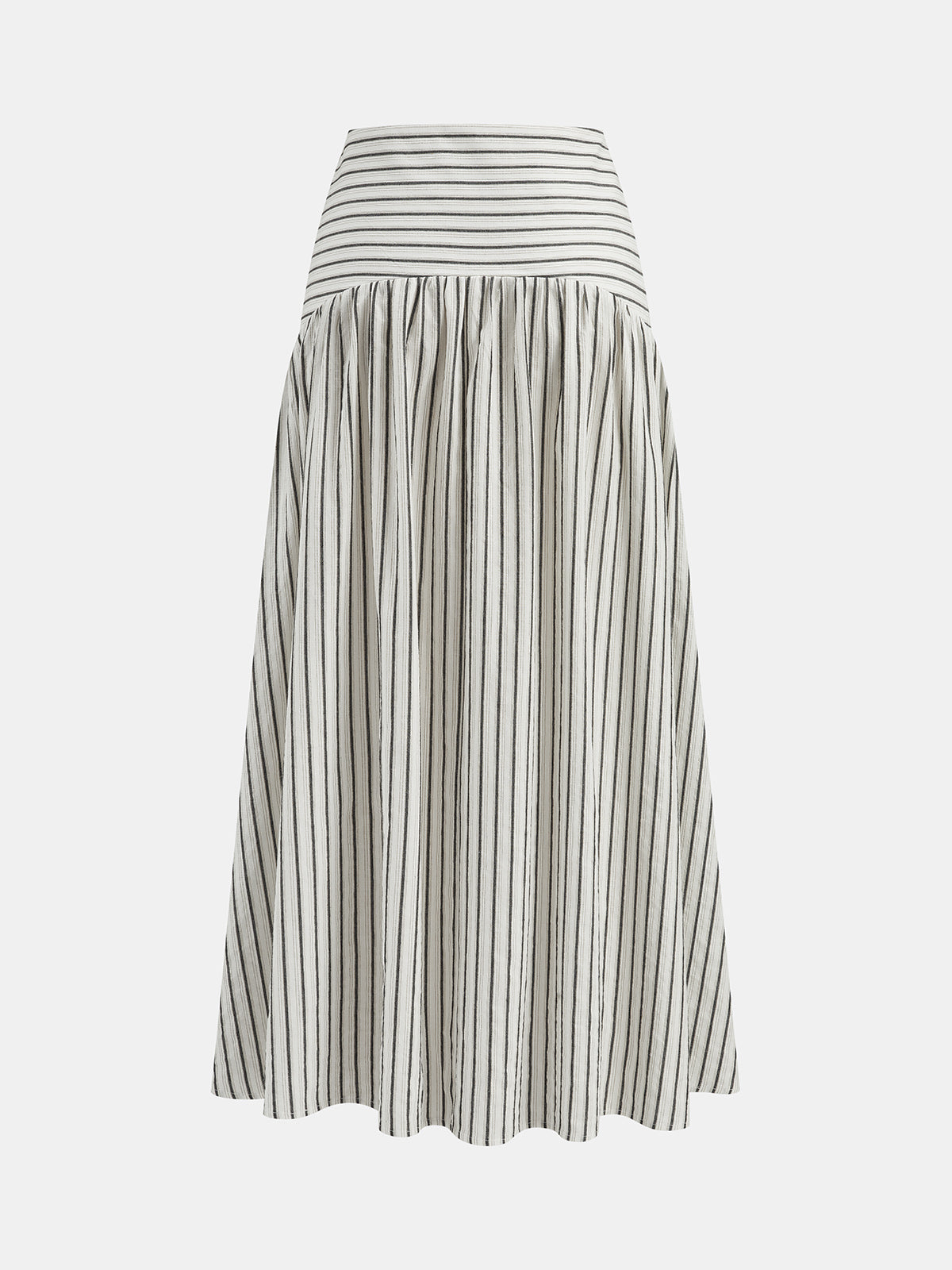 Mid Waist Striped Gathered Midi Skirt for Women Casual Summer Wear