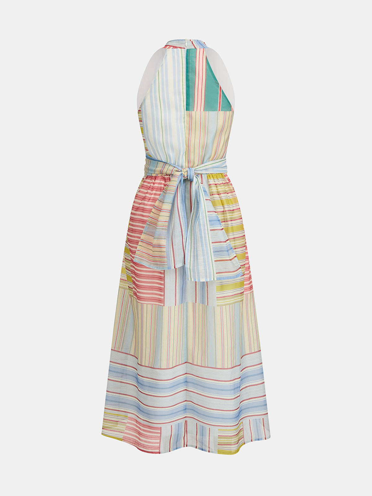 Color Stripe Tie-Back Midi Dress with Adjustable Straps and Pockets