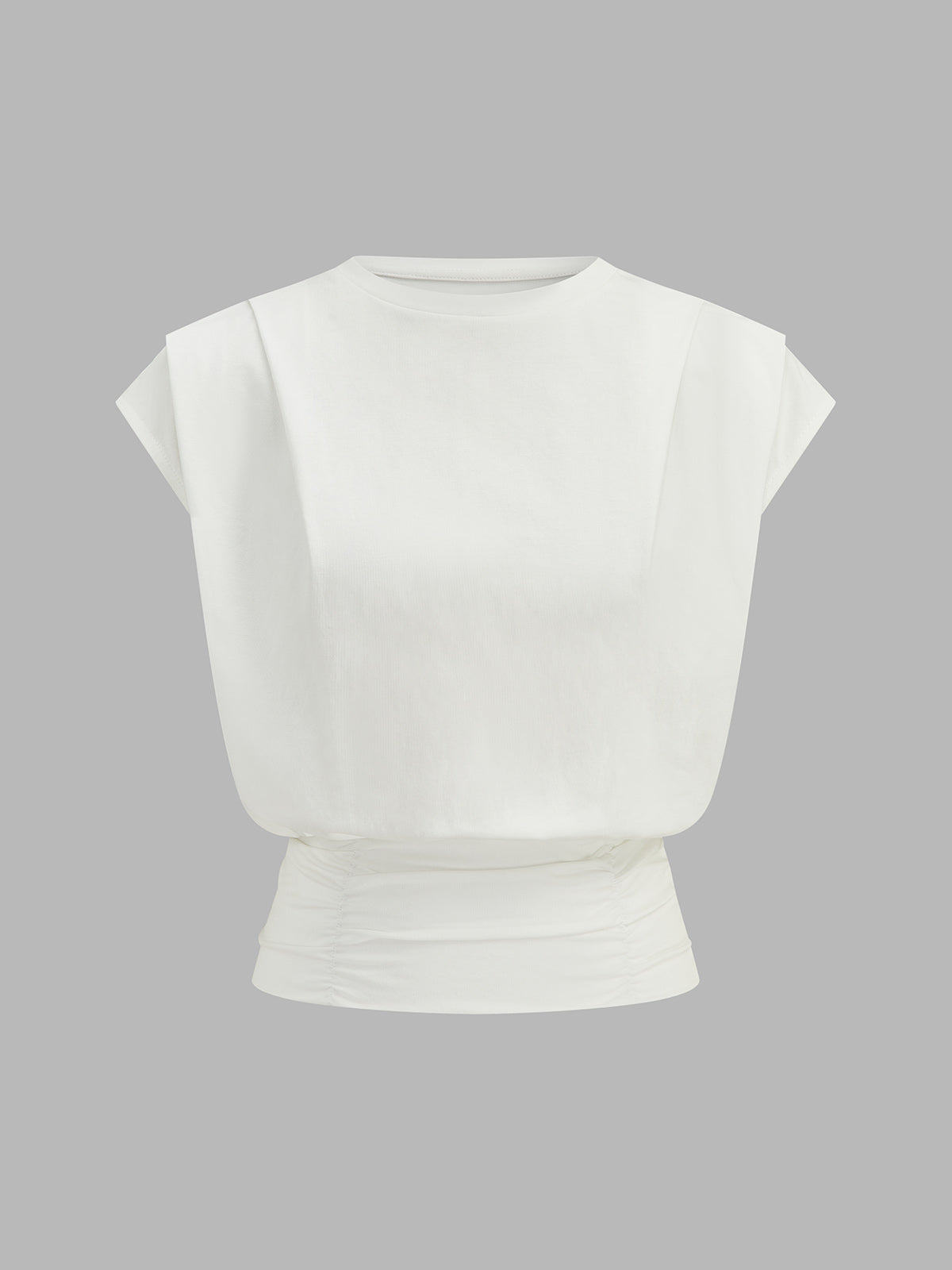 Cap Sleeve Ruched Waist Top with Crew Neckline for Women
