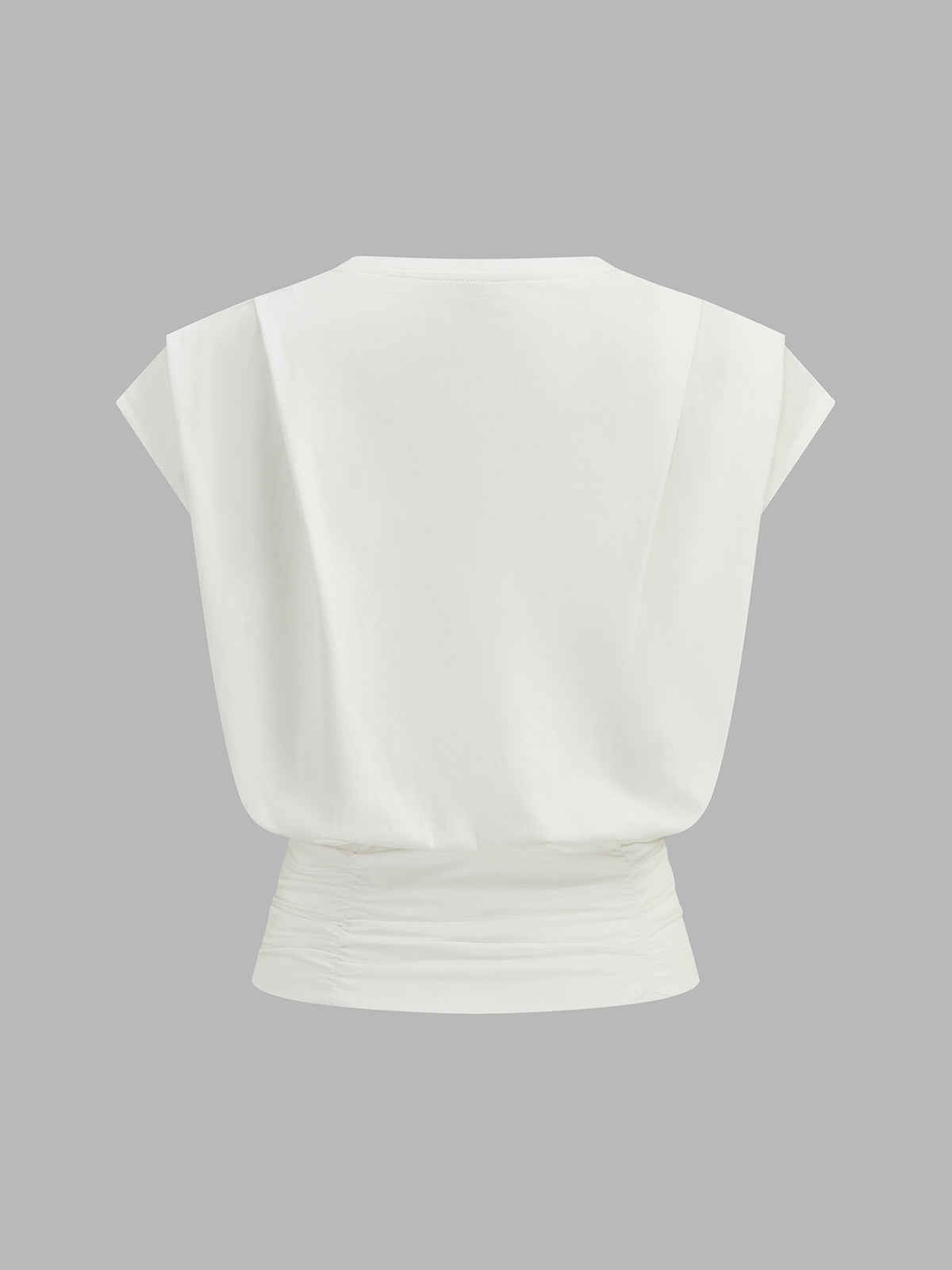 Cap Sleeve Ruched Waist Top with Crew Neckline for Women