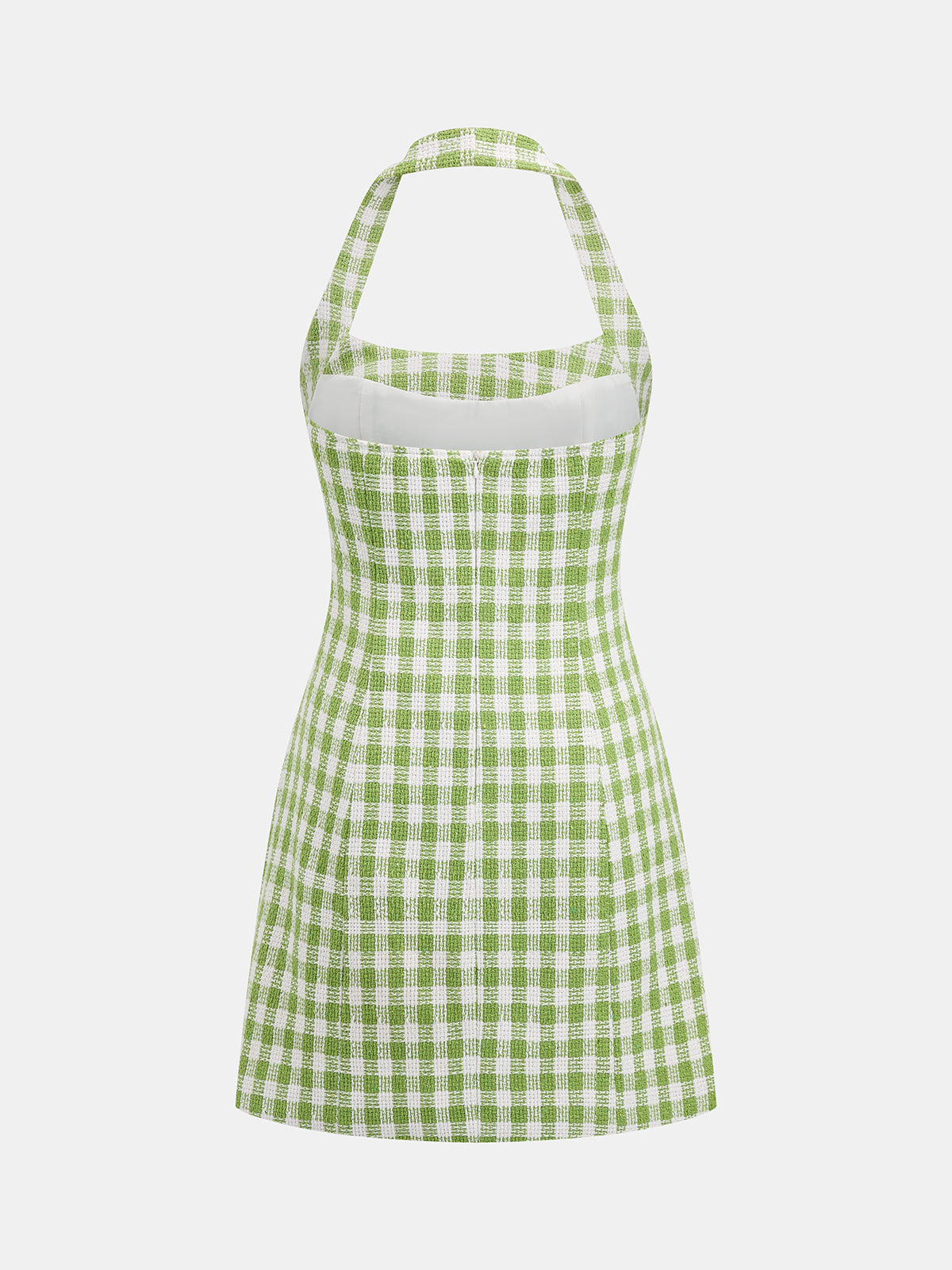 Gingham Halter Tweed Mini Dress Trendy Summer Casual Style