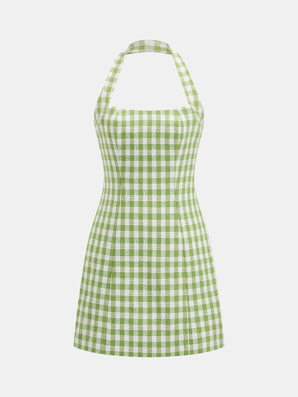 Gingham Halter Tweed Mini Dress Trendy Summer Casual Style