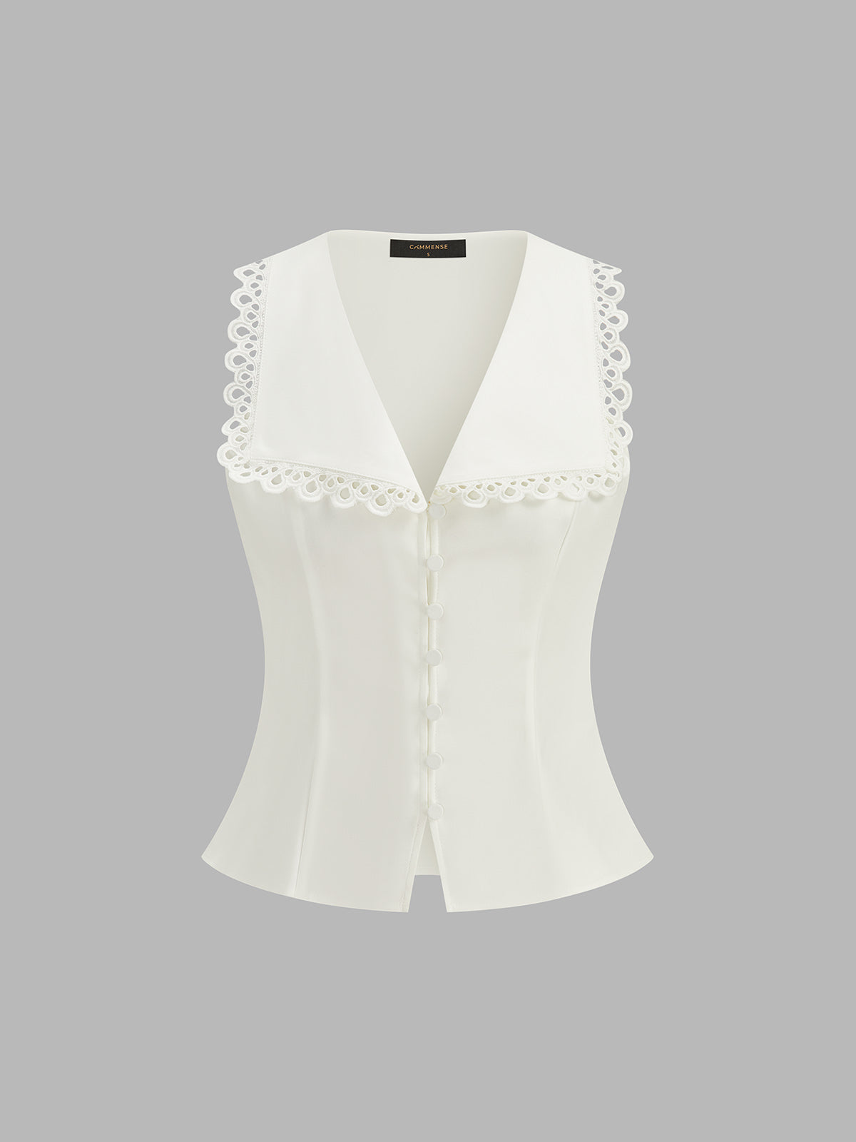 Lace Trim Lapel Buttoned V-Neck Vest with Elegant Casual Design