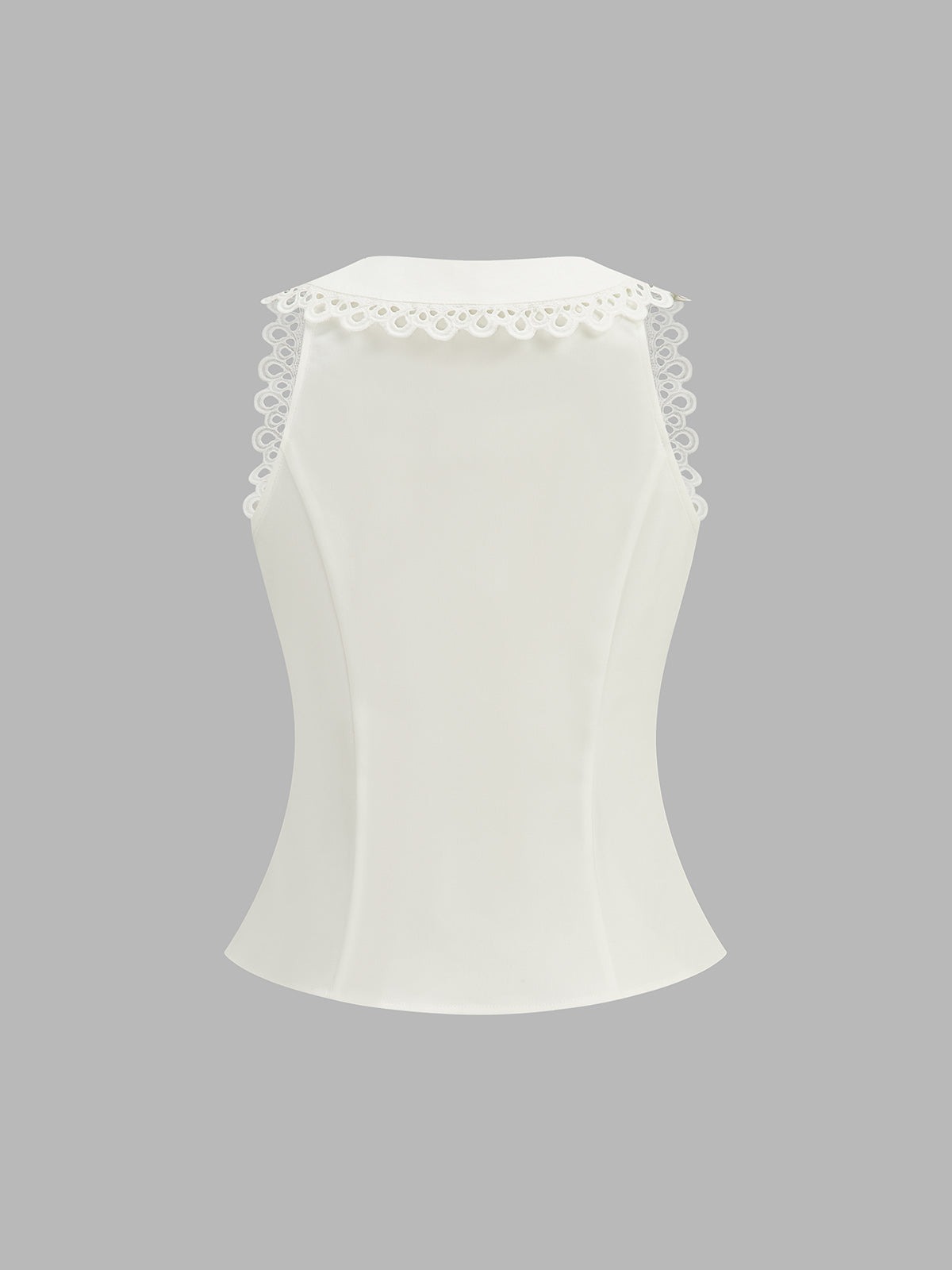 Lace Trim Lapel Buttoned V-Neck Vest with Elegant Casual Design