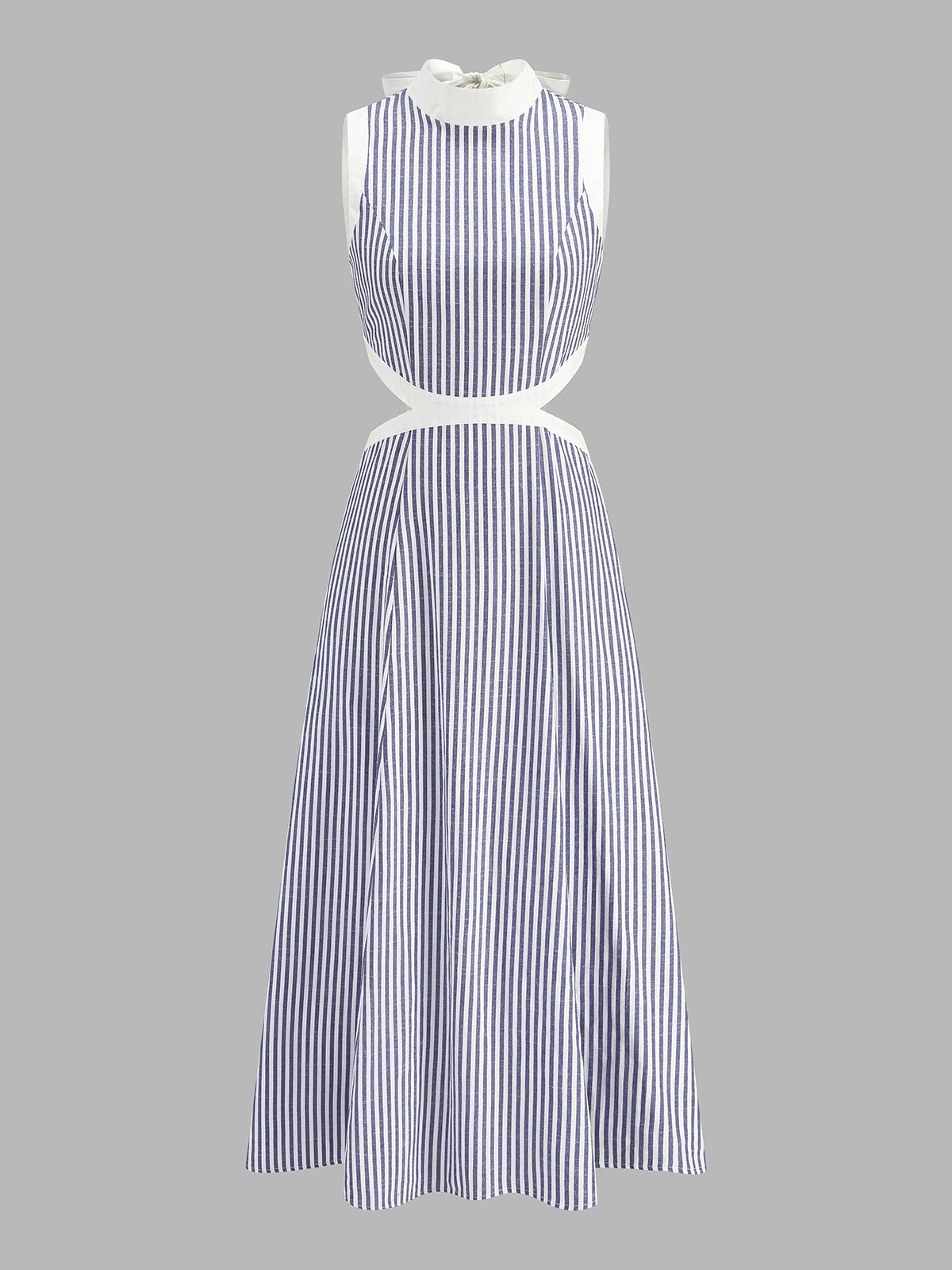 Mock Neck Waist Cutout Striped Long Sleeve Maxi Dress for Women
