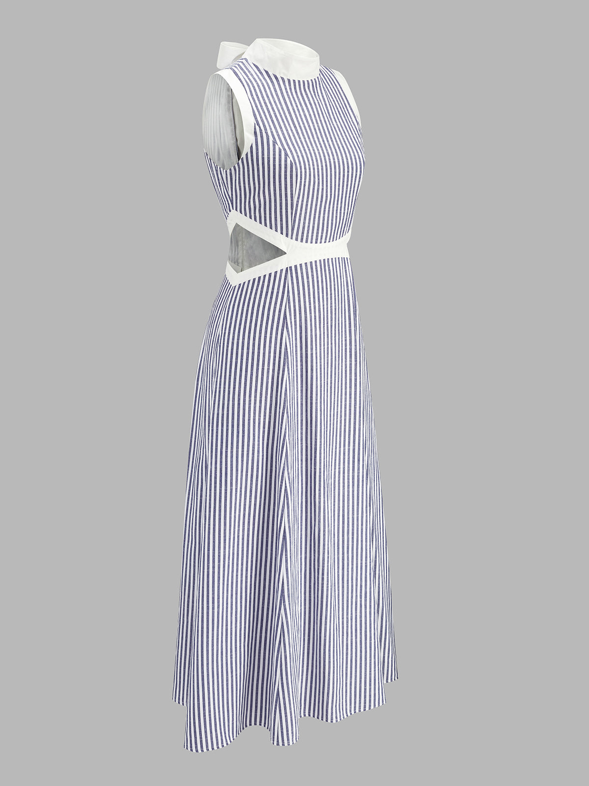 Mock Neck Waist Cutout Striped Long Sleeve Maxi Dress for Women