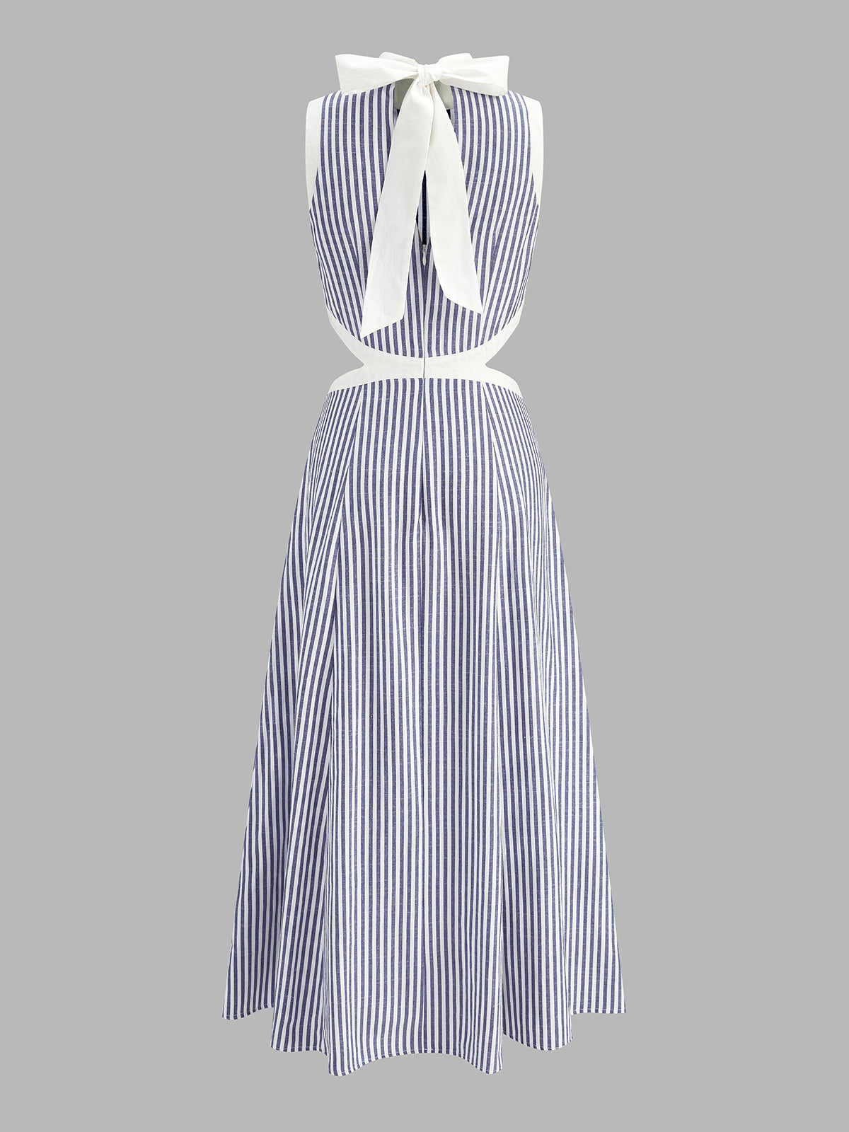 Mock Neck Waist Cutout Striped Long Sleeve Maxi Dress for Women