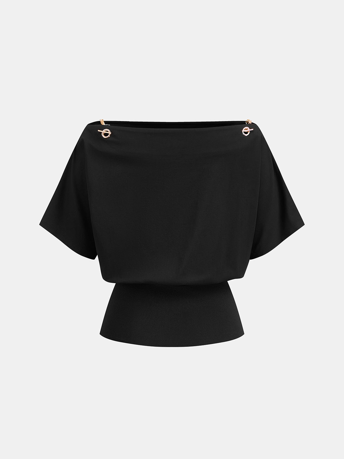 Chain Detail Off Shoulder Short Sleeve Top for Women Stylish Casual Wear