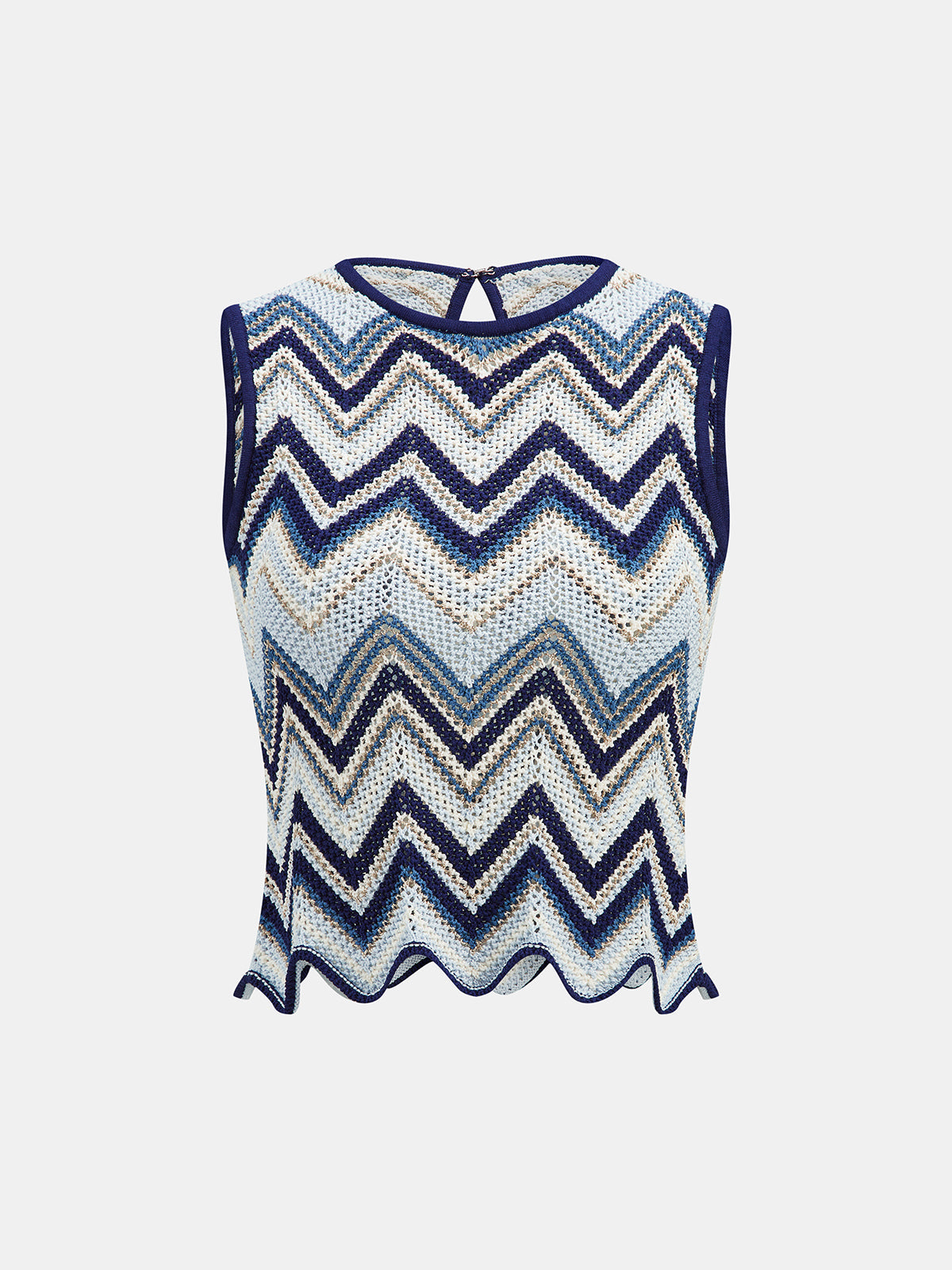 Zigzag Wave Crochet Sleeveless Knit Tank Top for Summer Casual Wear