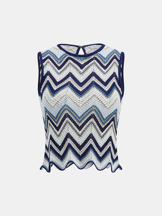 Zigzag Wave Crochet Sleeveless Knit Tank Top for Summer Casual Wear