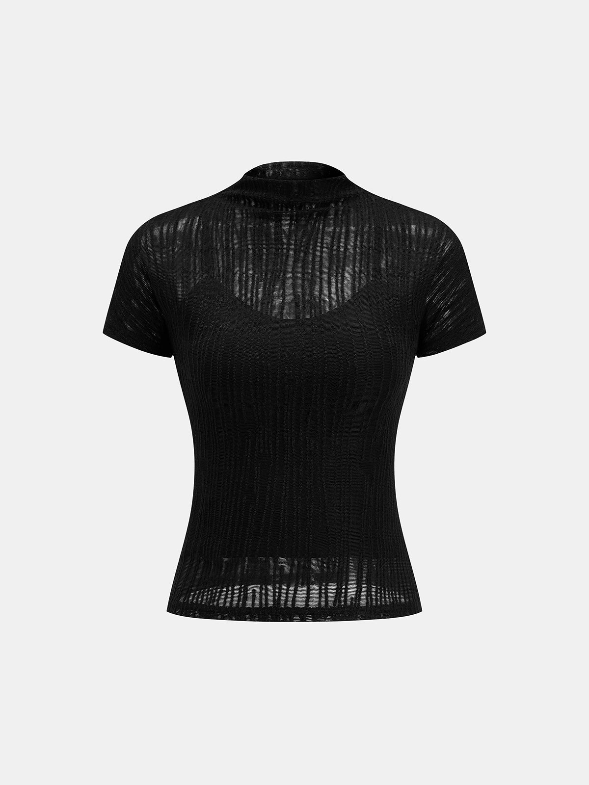 Sheer Mock Neck Top & Cami Top Two Piece Set for Women Layered Look