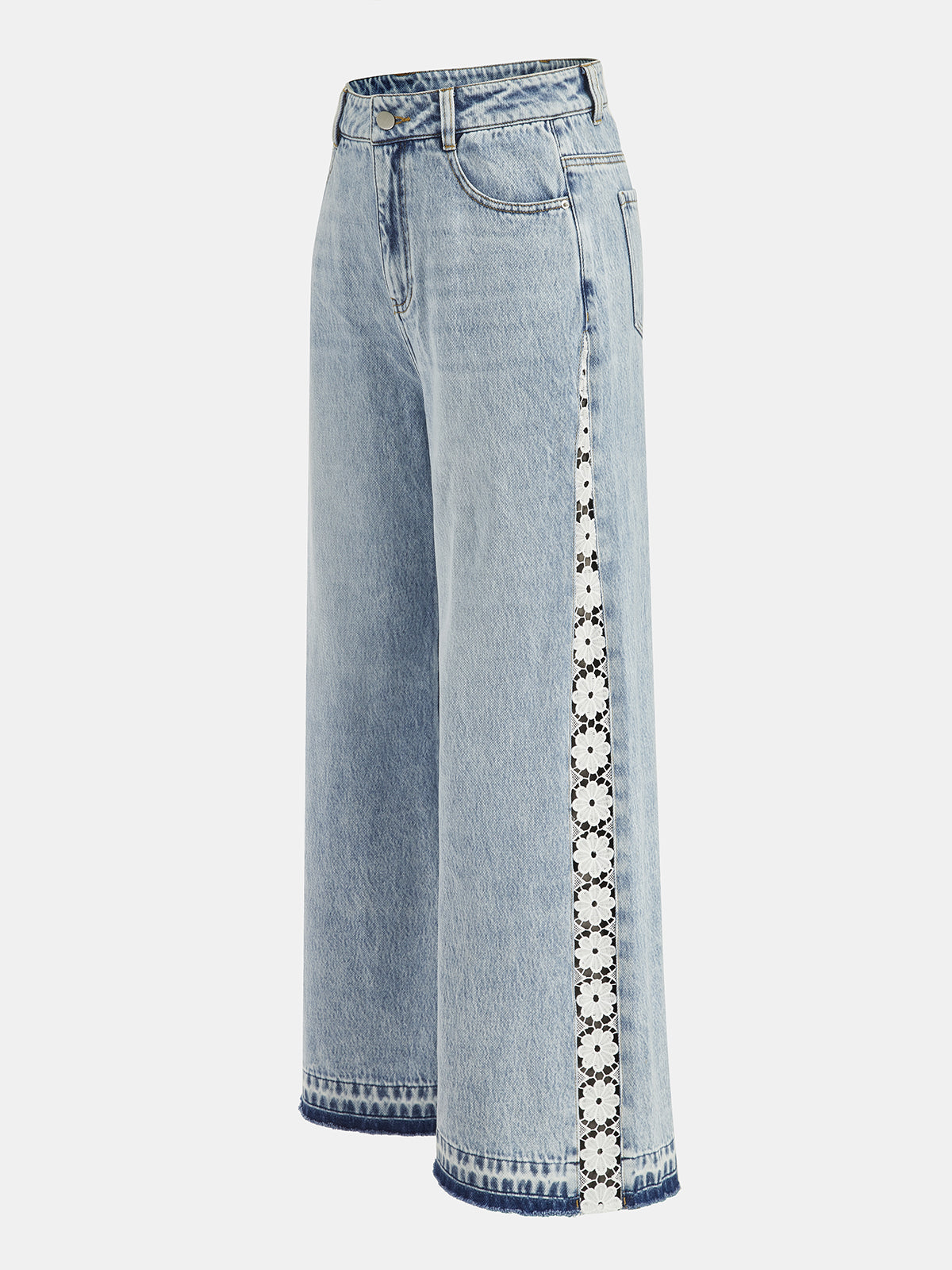 Side Lace Panel Wide Leg Jeans with High Waist Fit