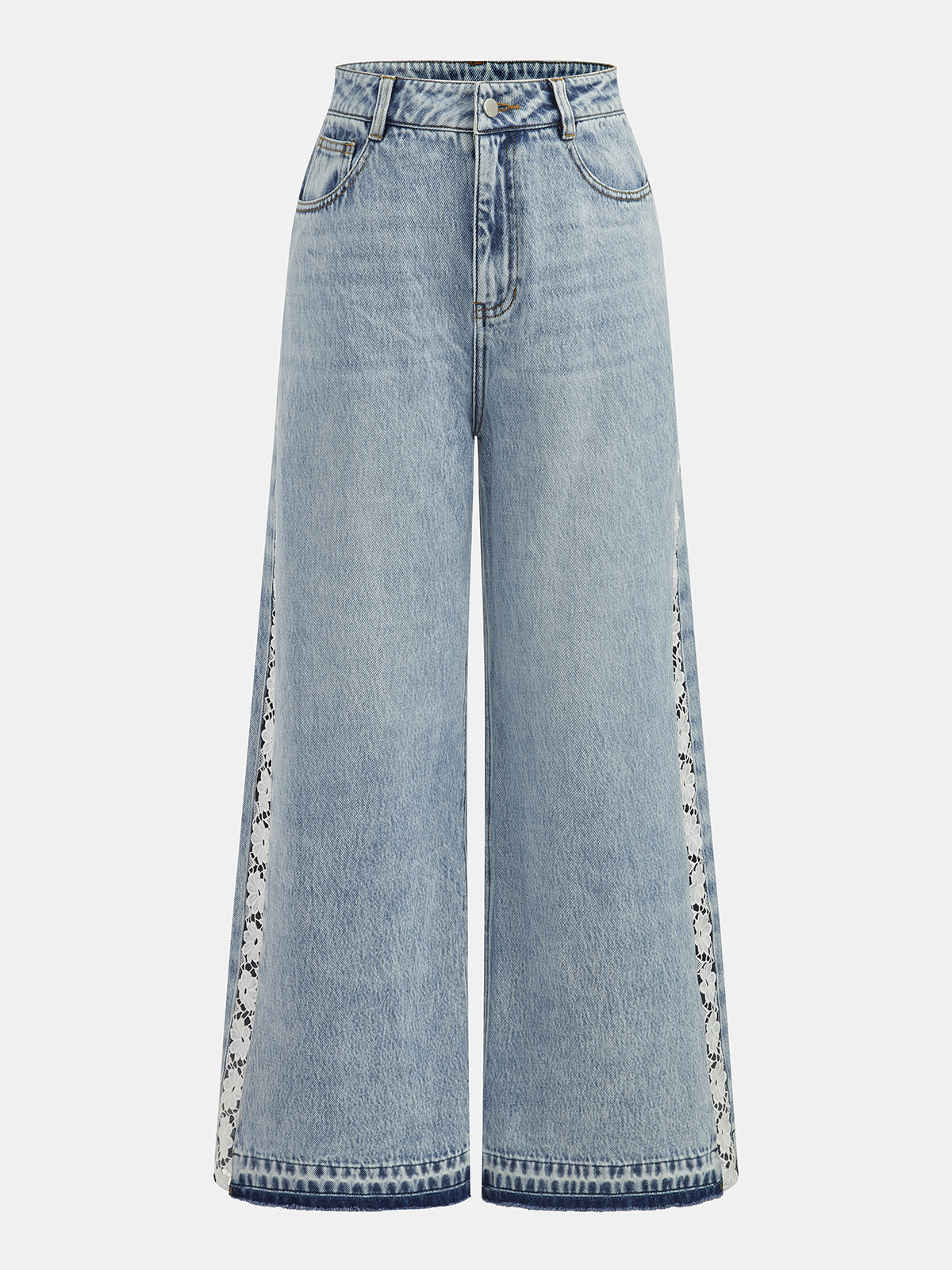 Side Lace Panel Wide Leg Jeans with High Waist Fit
