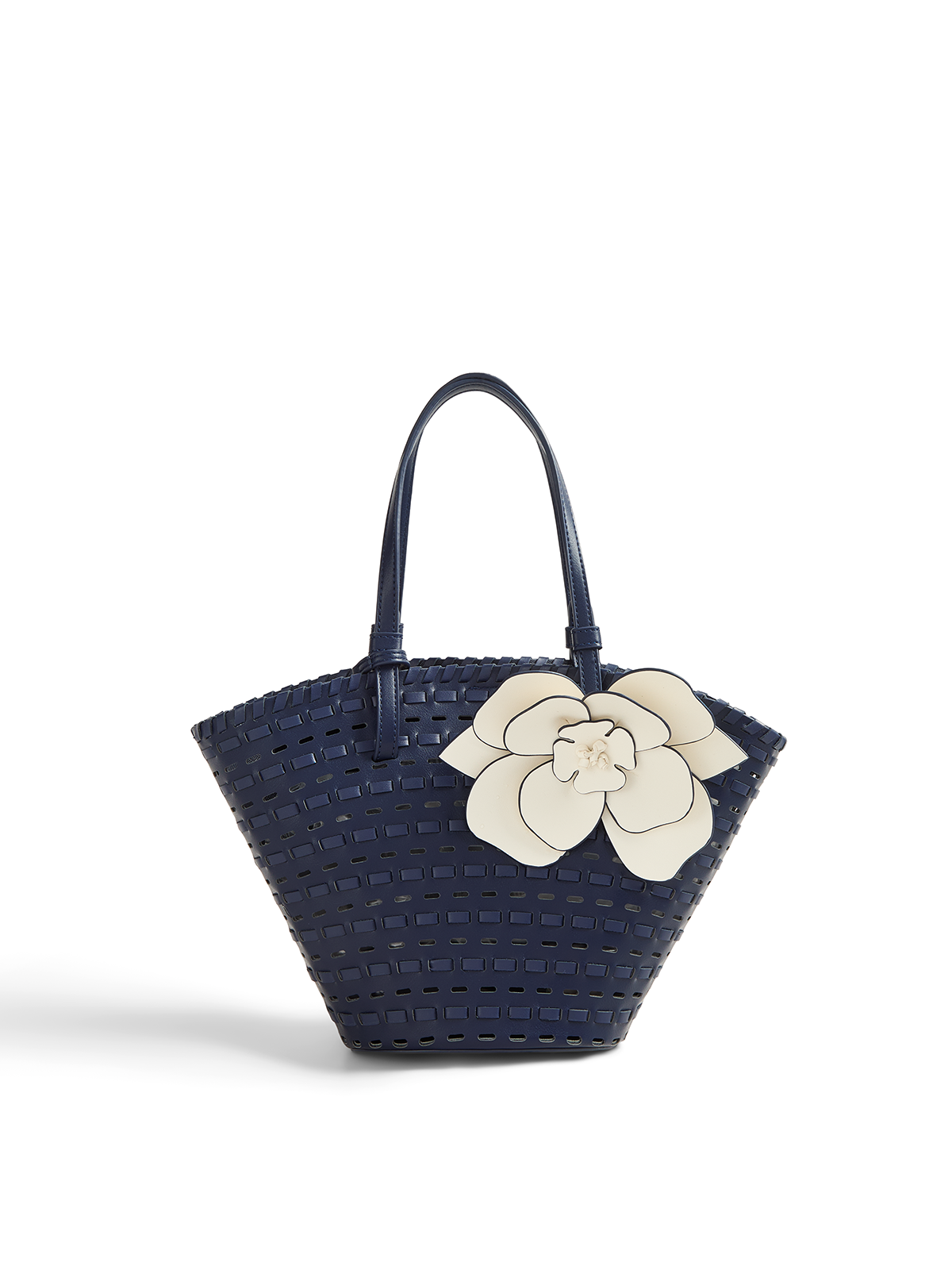 Woven Flower Decor Shoulder Tote Handbag with Zip Closure