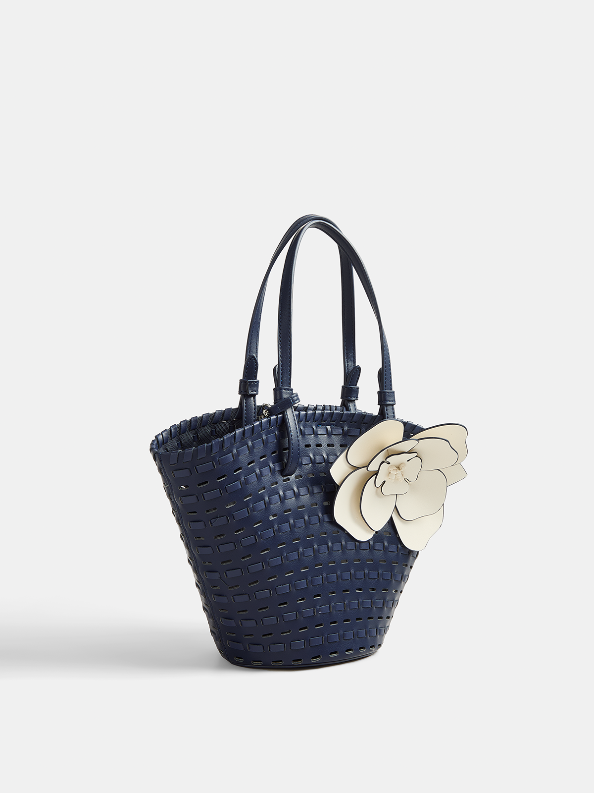 Woven Flower Decor Shoulder Tote Handbag with Zip Closure