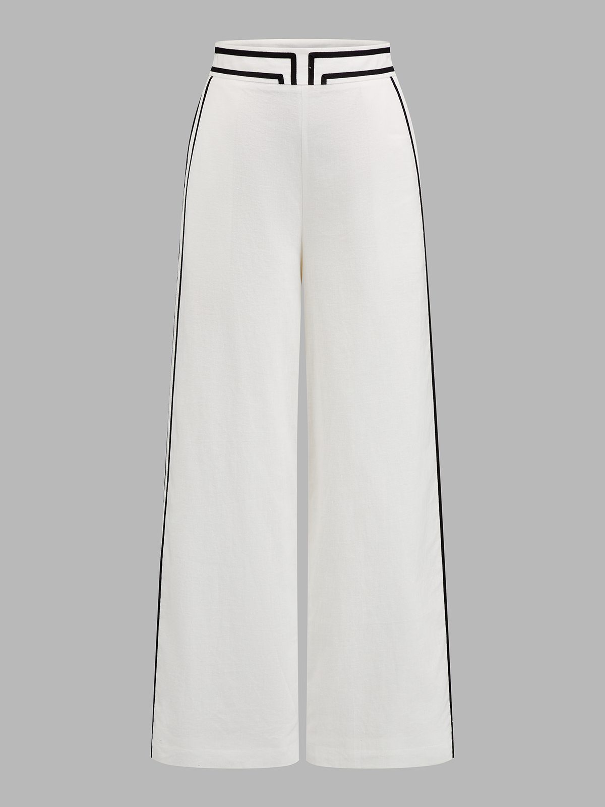 Enhanced Contrast Trim Cotton Linen Two Piece Pants Set for Women