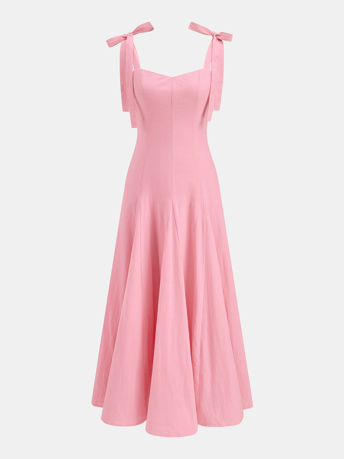 Bow Tie Straps Cotton Midi Dress with Pockets and Elastic Waist