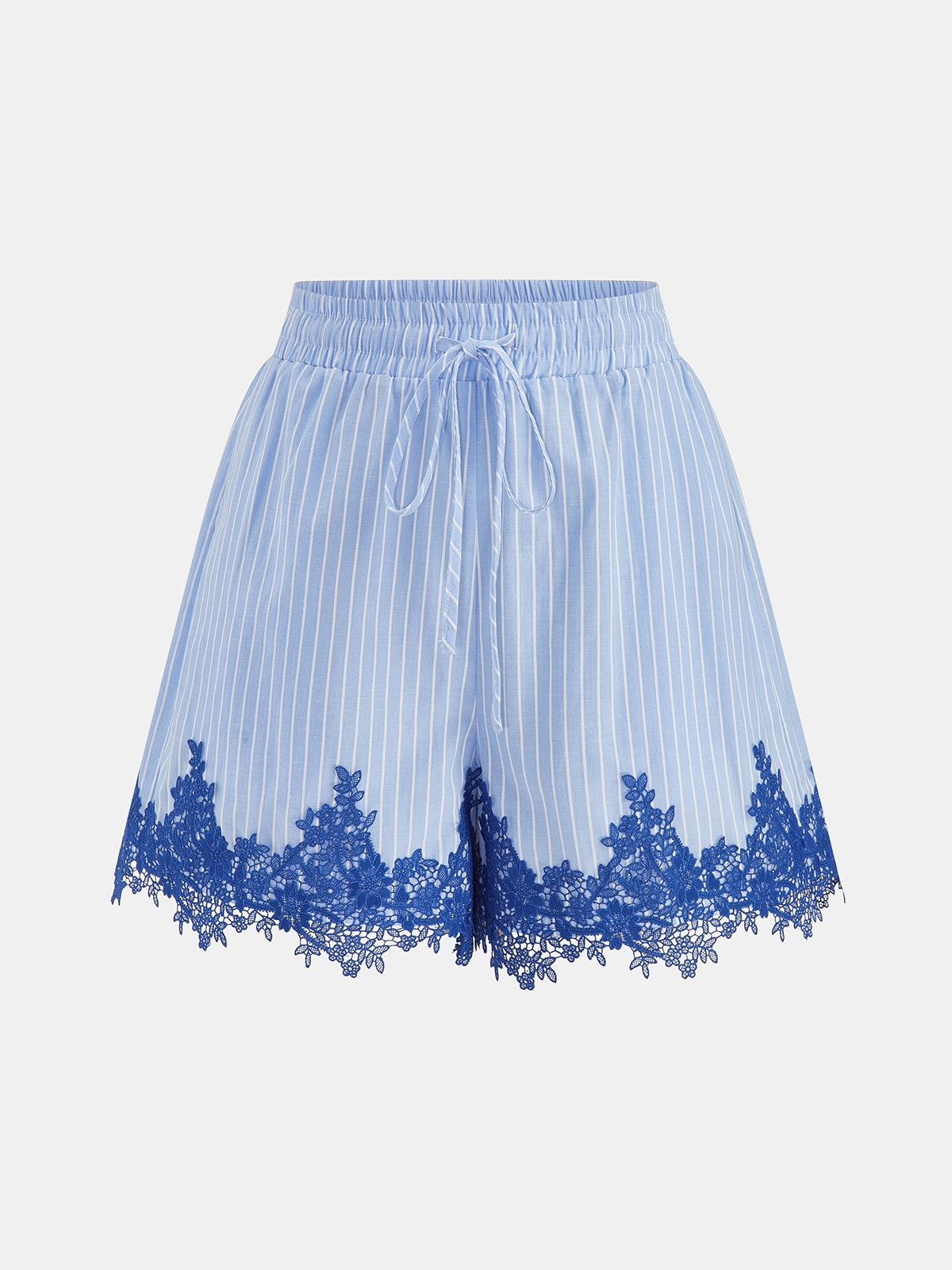 Lace Trim Striped Two Piece Shorts Set for Women Casual Summer