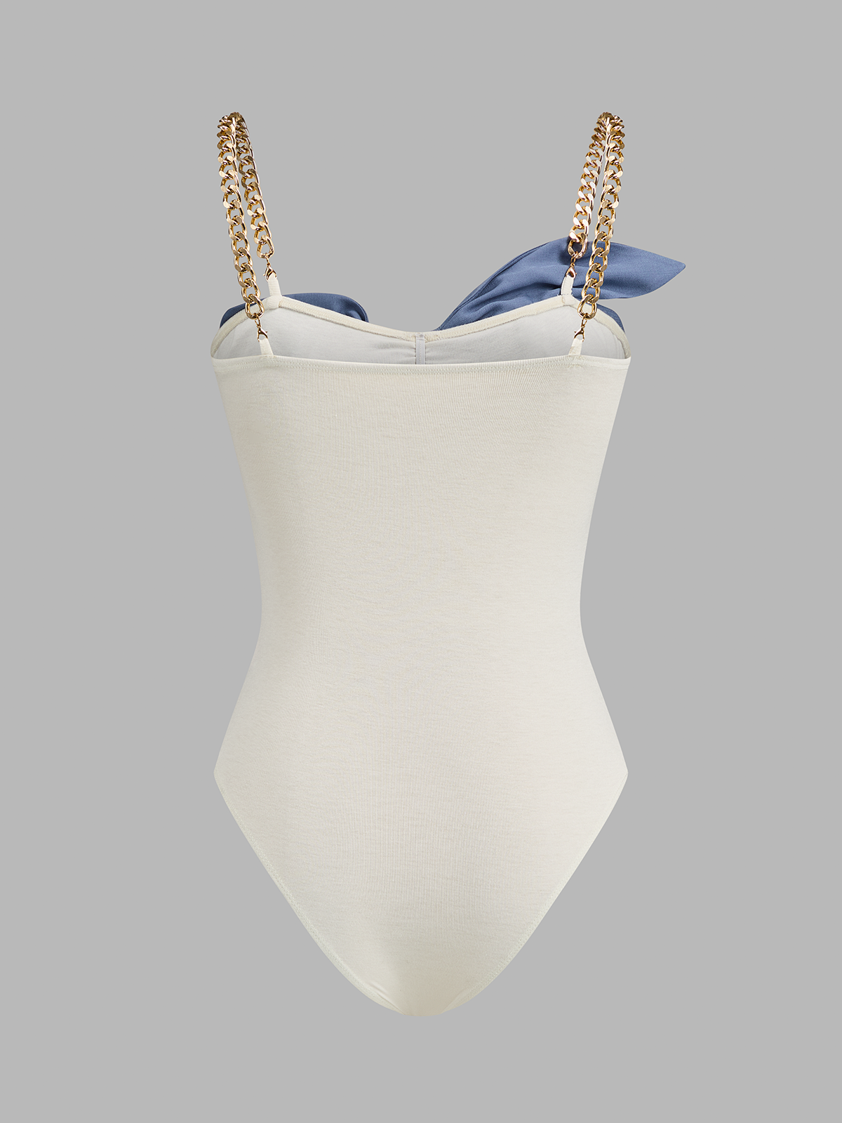 Chain Strap Contrast Bow Bodysuit with Adjustable Shoulder Straps