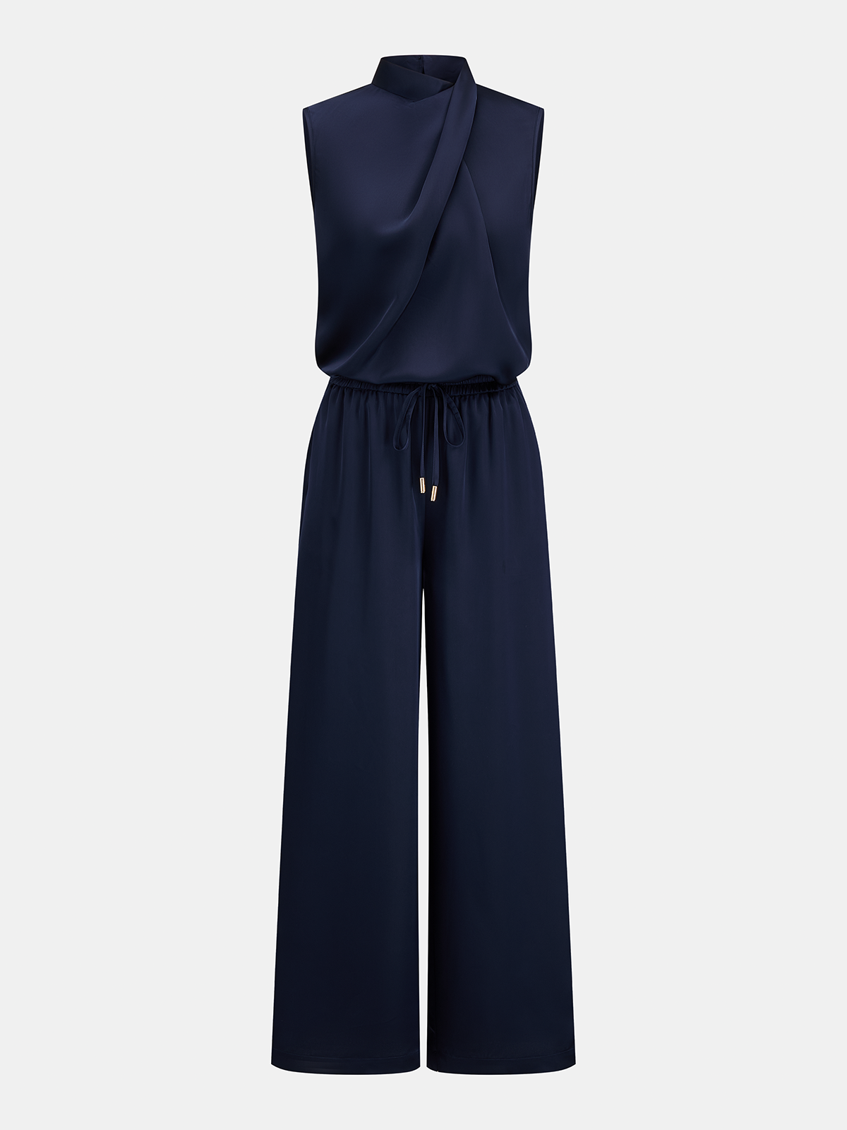 Satin Drape Neck Top & Drawstring Pants Set for Elegant Evenings