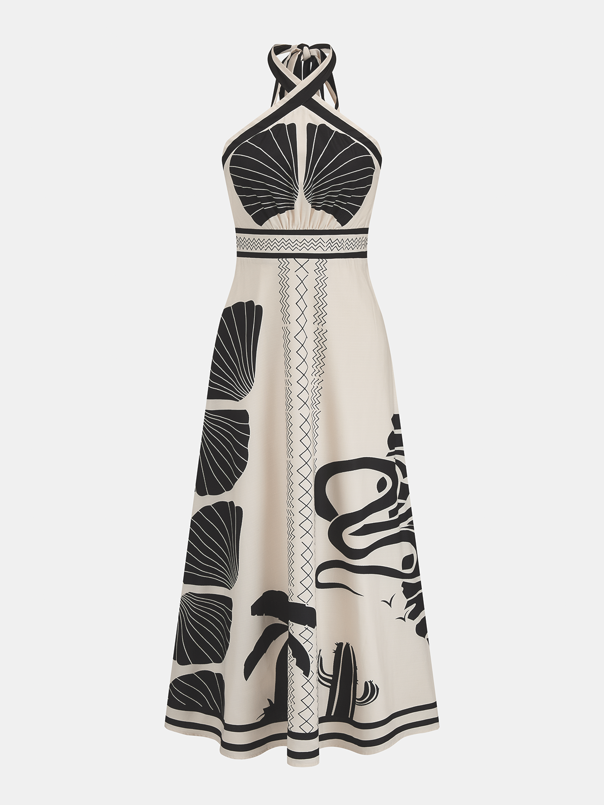 Tropical Print Halter Neck Maxi Dress for Summer Beachwear