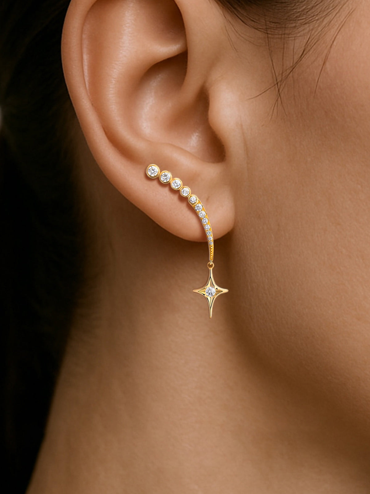 Star Pendant Zircon Ear Climber Earrings Elegant Bridal Jewelry Gift