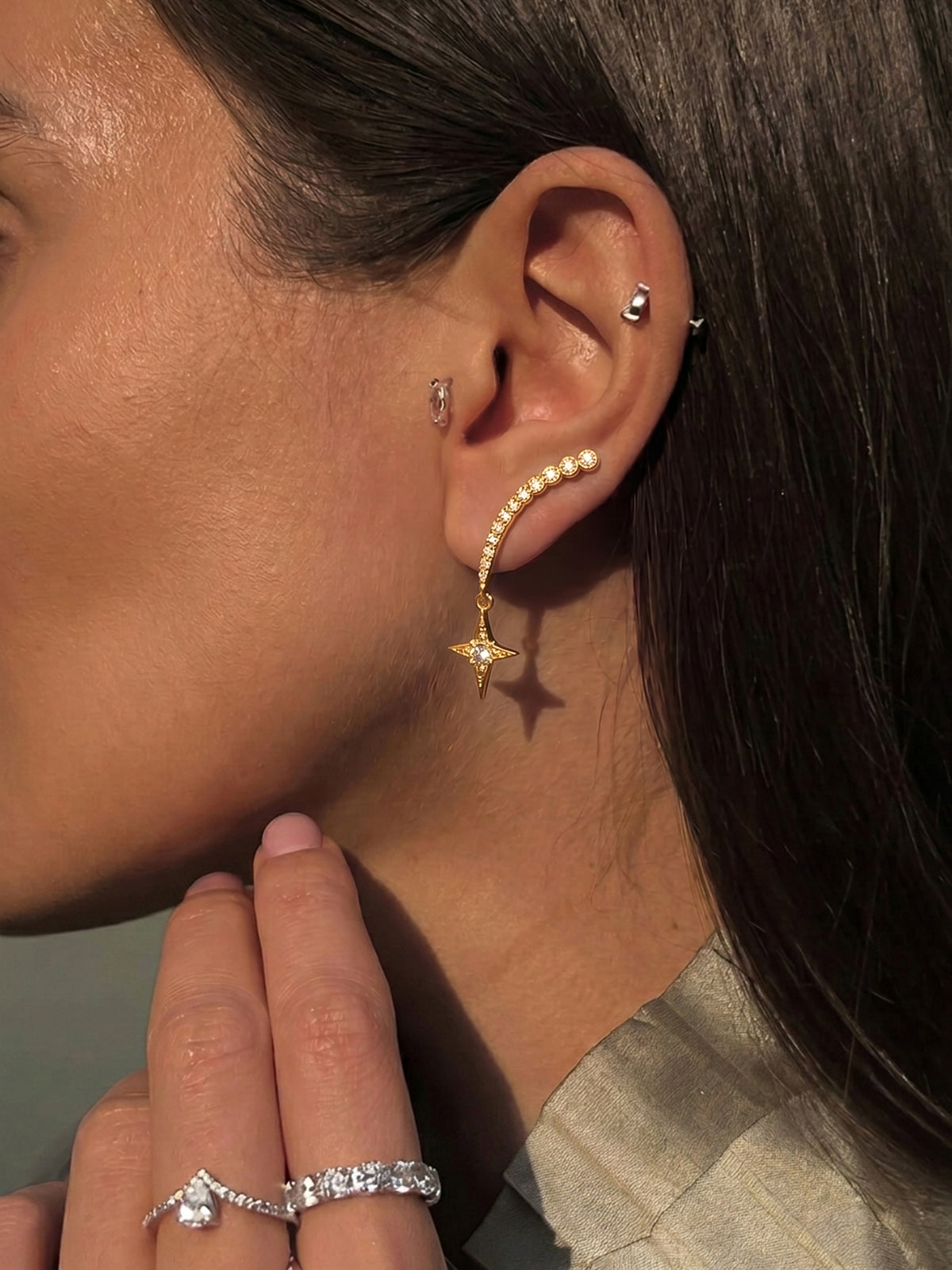 Star Pendant Zircon Ear Climber Earrings Elegant Bridal Jewelry Gift