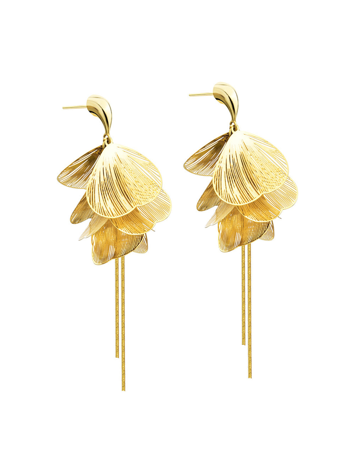 Layered Petal Tassel Drop Earrings, Chic Bohemian Statement Accessories