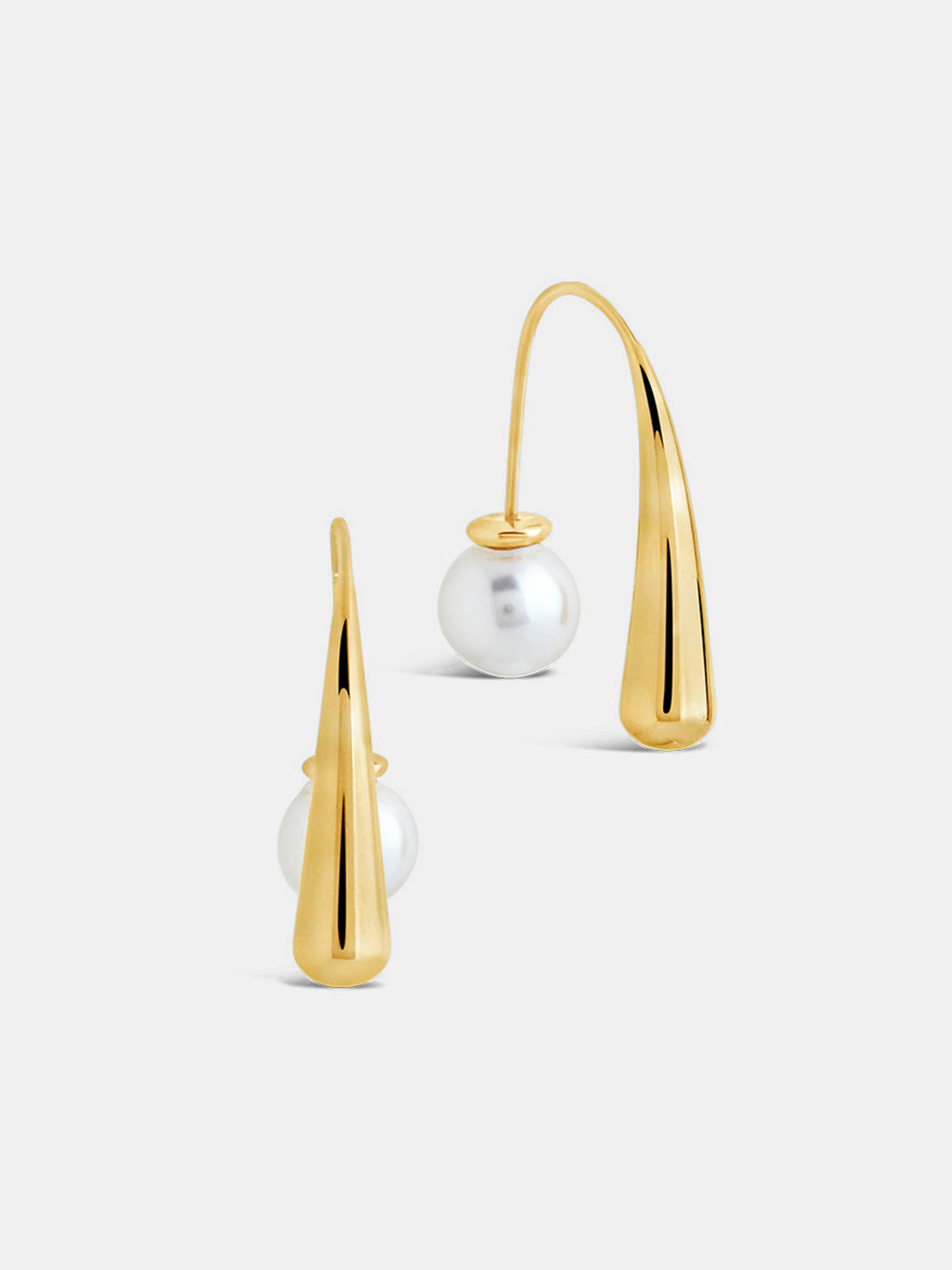 Curved Metal Bar Pearl Drop Earrings Elegant Bridal Fashion Accessory