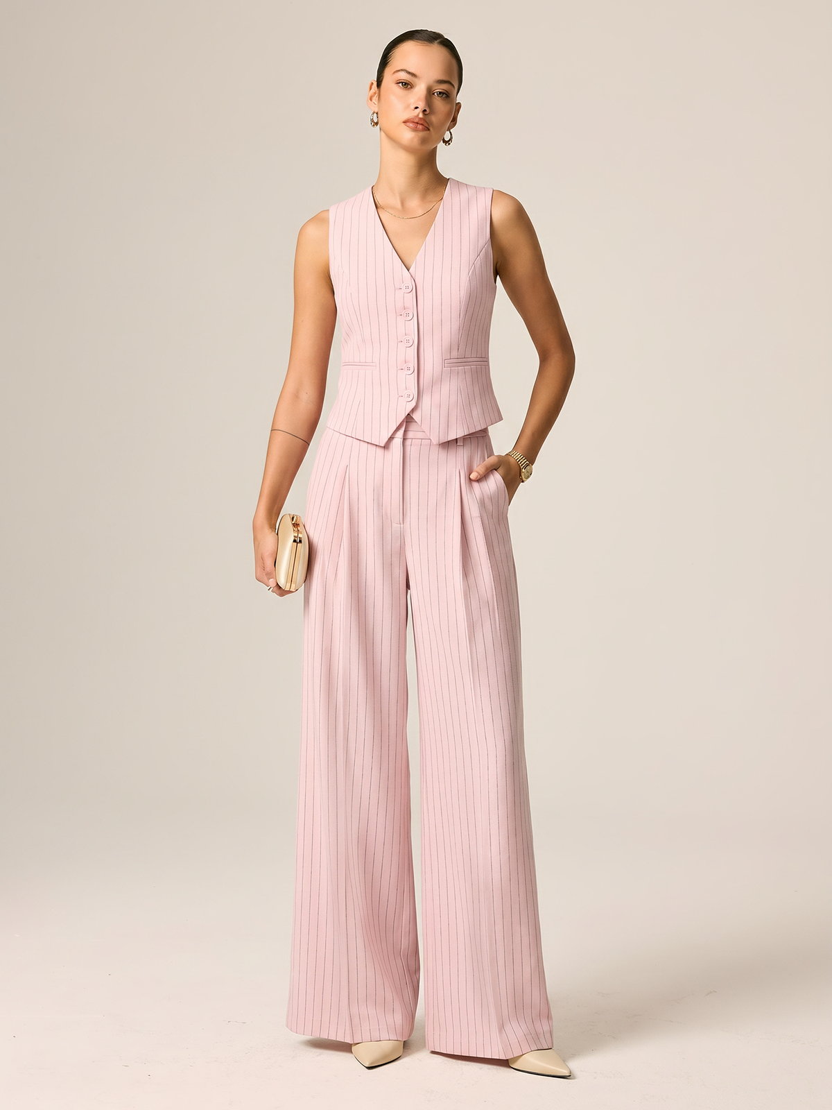 Pinstriped Cotton Linen Vest & Pants Set for Men, Classic Fit
