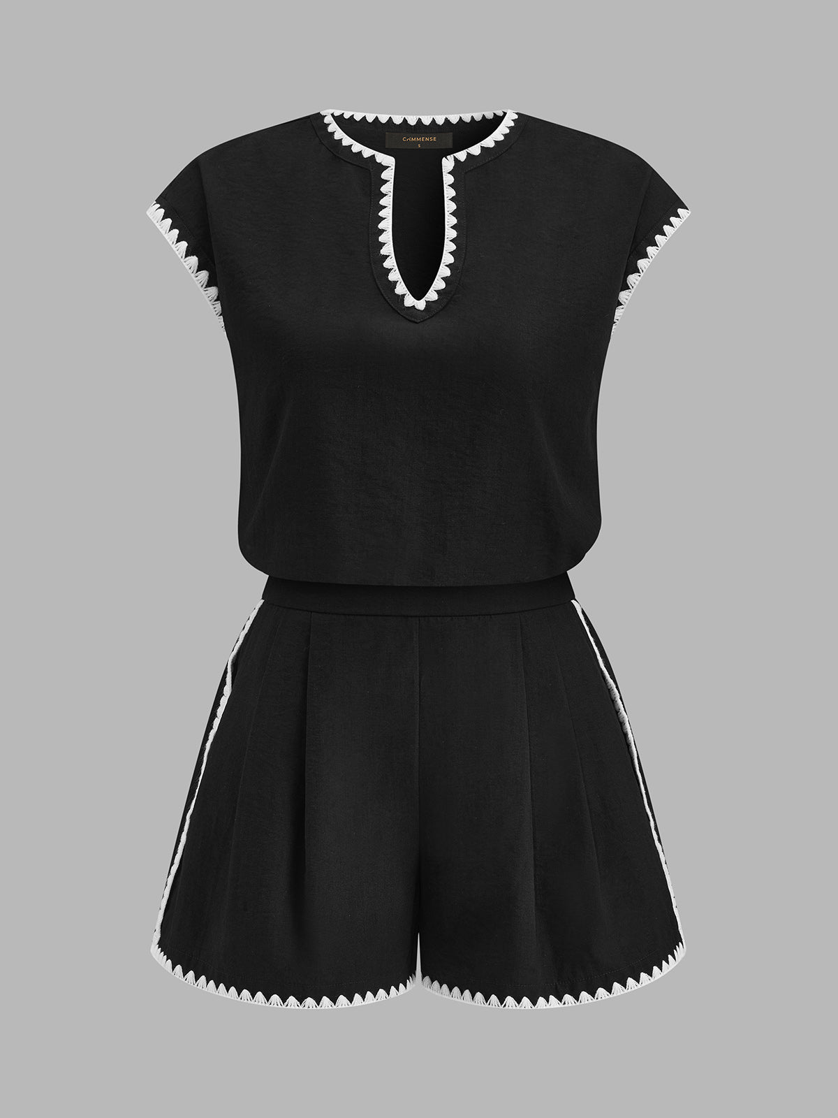 Casual Embroidered Trim Two Piece Shorts Set for Women Spring Collection