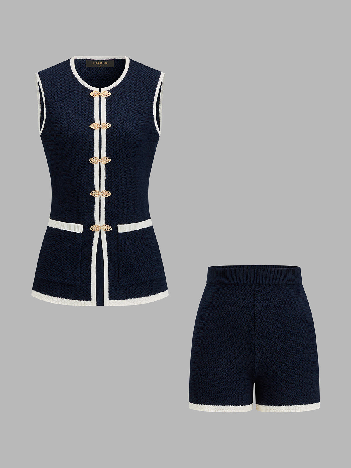 Contrast Trim Knit Two Piece Comfy Casual Shorts Set