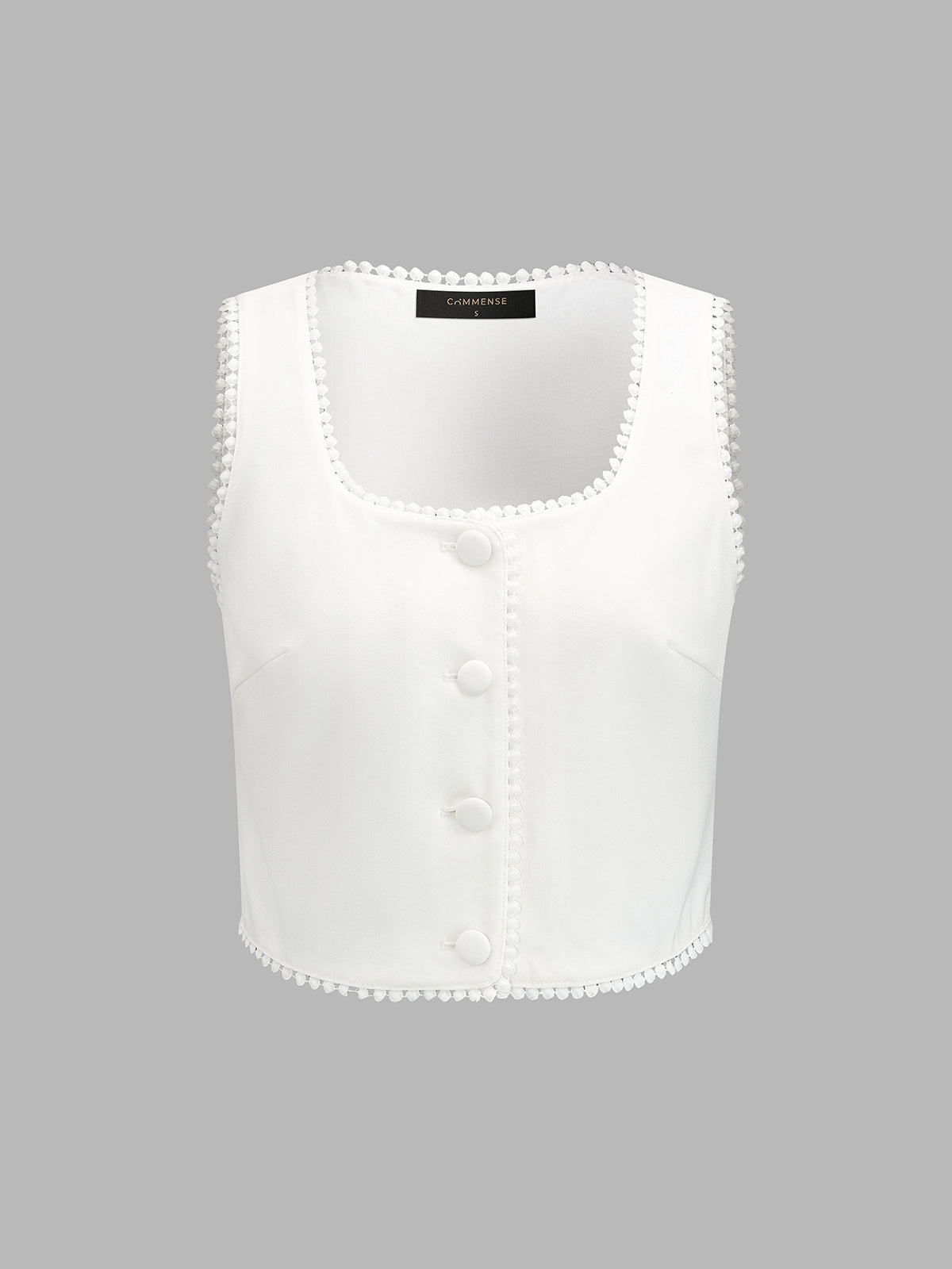"Lace Trim Square Neck Vest & Shorts Set with Comfort Fit"