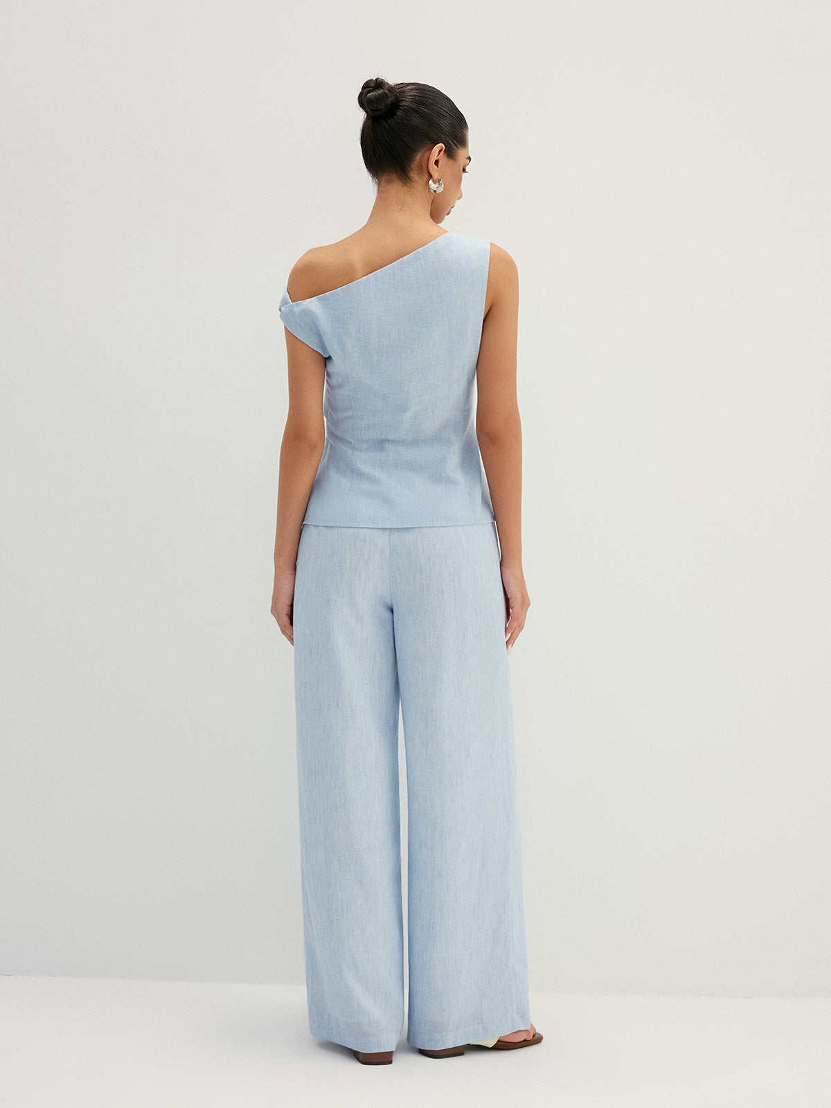 Linen-Like One Shoulder Top & Pants Set Comfortable and Stylish Fit