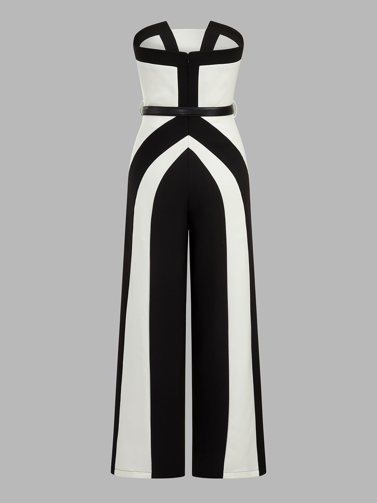 Color Block Strapless Belted Wide Leg Jumpsuit for Women Casual Fall Fashion