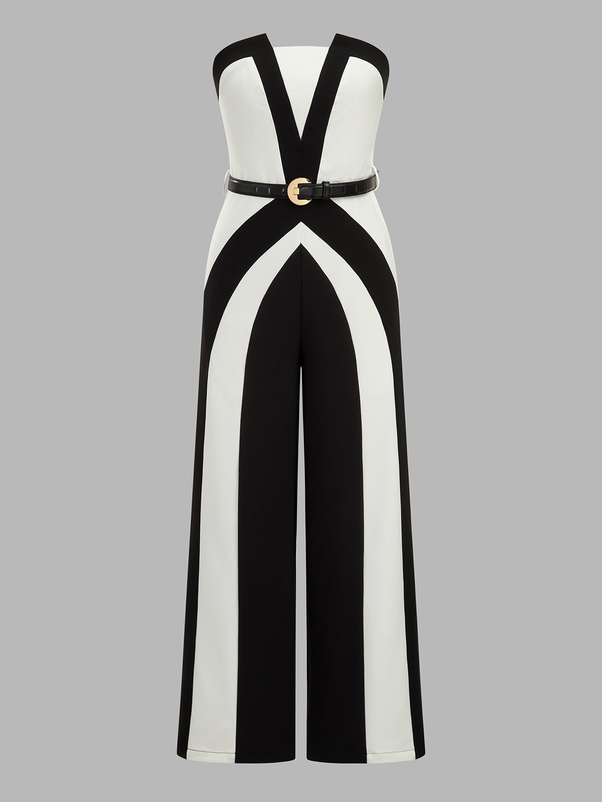 Color Block Strapless Belted Wide Leg Jumpsuit for Women Casual Fall Fashion