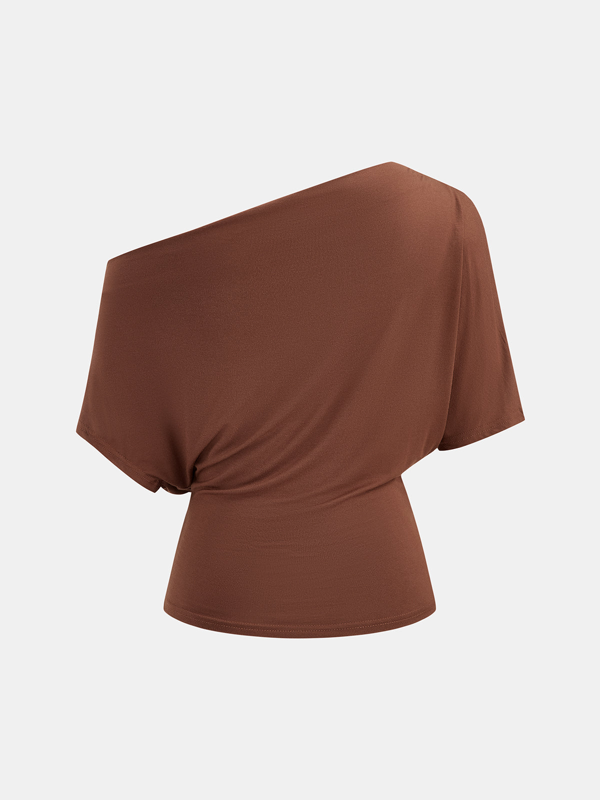 Asymmetric Off Shoulder Draped Blouse with Tie Sleeve Detail