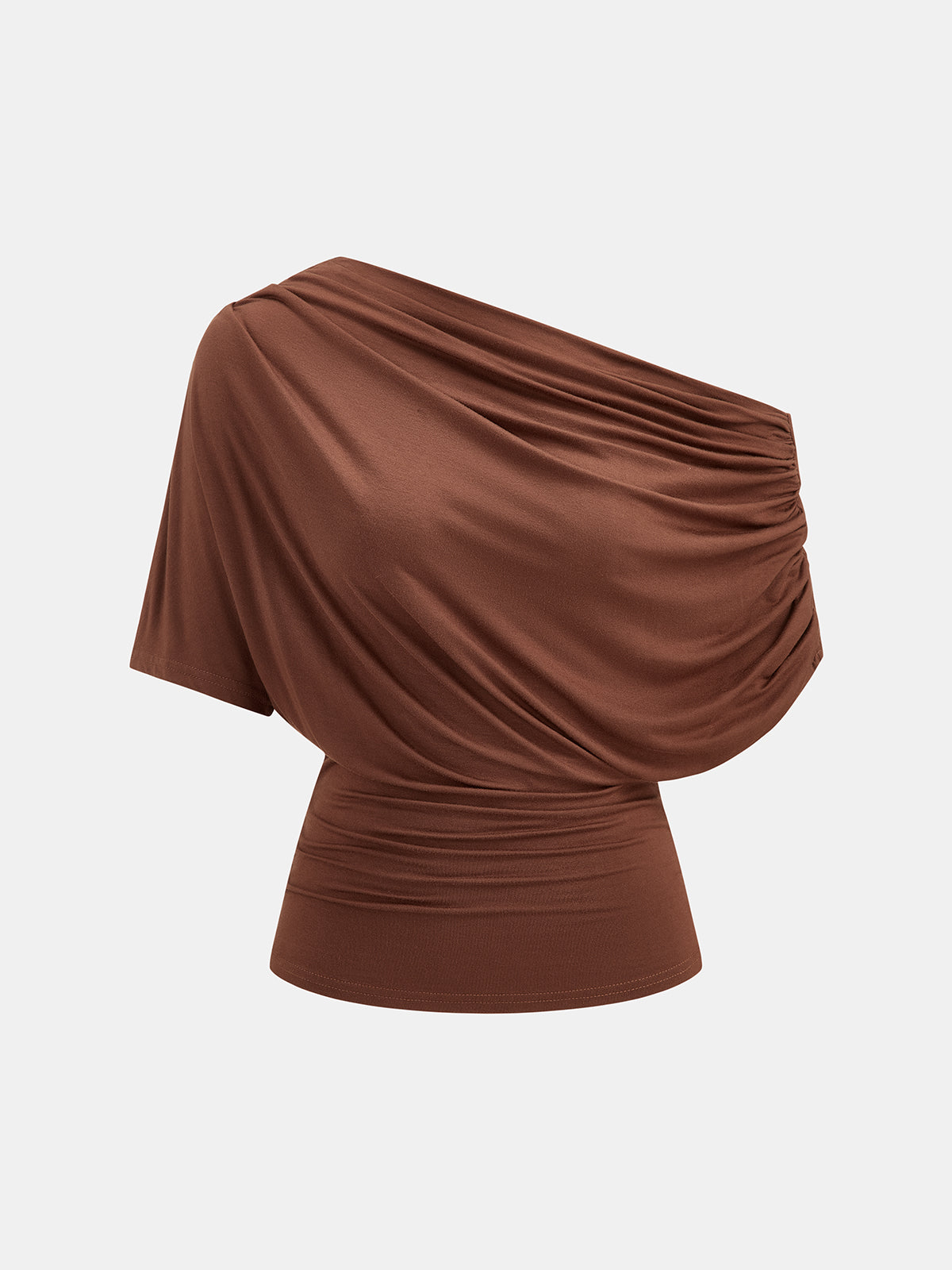 Asymmetric Off Shoulder Draped Blouse with Tie Sleeve Detail