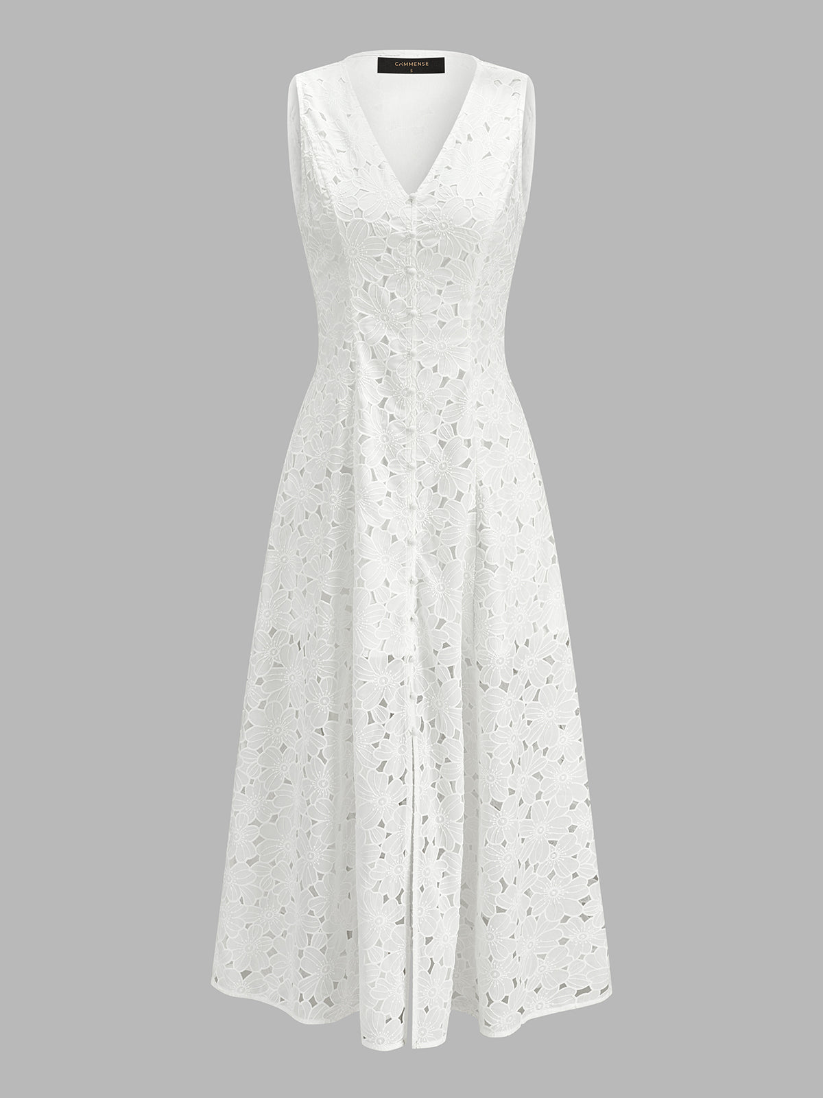 Enhance Your Style with Sleeveless Floral Cutwork Slit Midi Dress for Summer