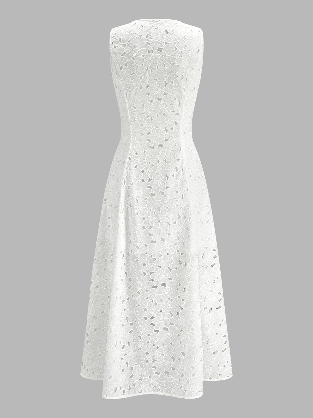 Enhance Your Style with Sleeveless Floral Cutwork Slit Midi Dress for Summer