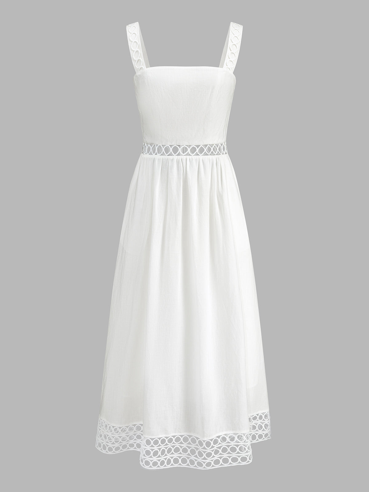 Circle Hollow Linen Blend Midi Dress with Ruffle Detail