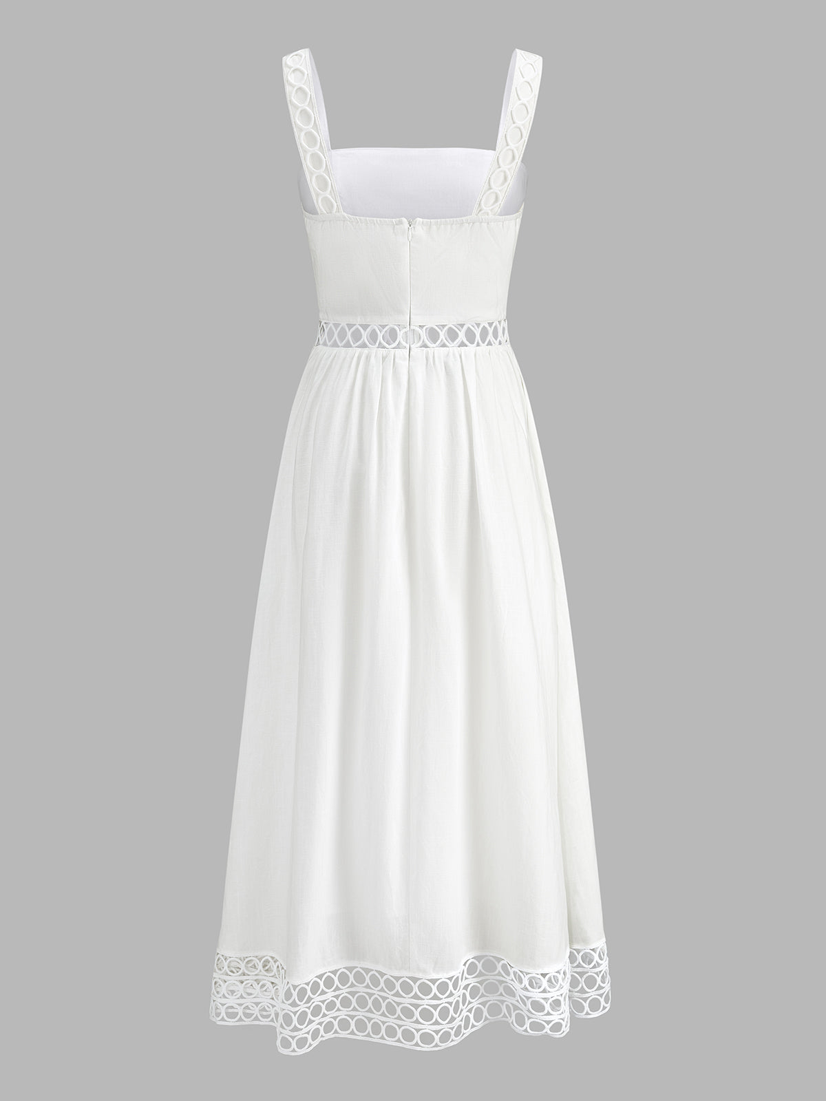 Circle Hollow Linen Blend Midi Dress with Ruffle Detail