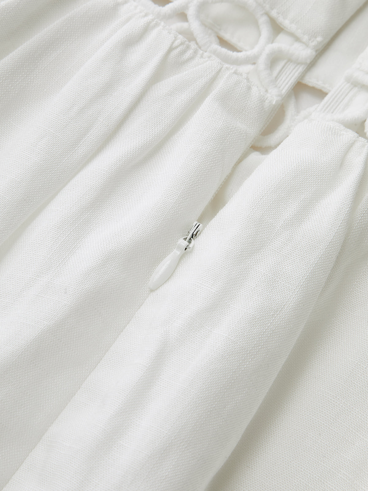 Circle Hollow Linen Blend Midi Dress with Ruffle Detail