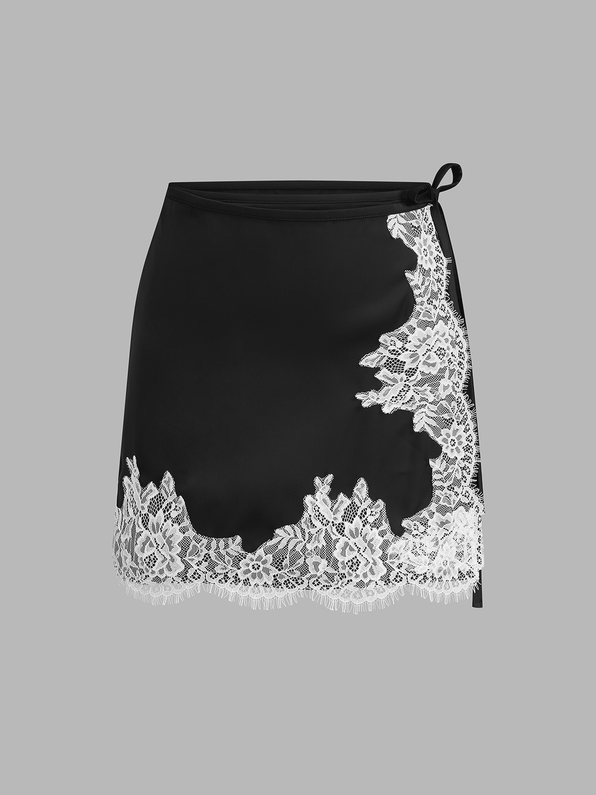 Lace Trim Wrap Mini Skirt with Tie Waist Detail