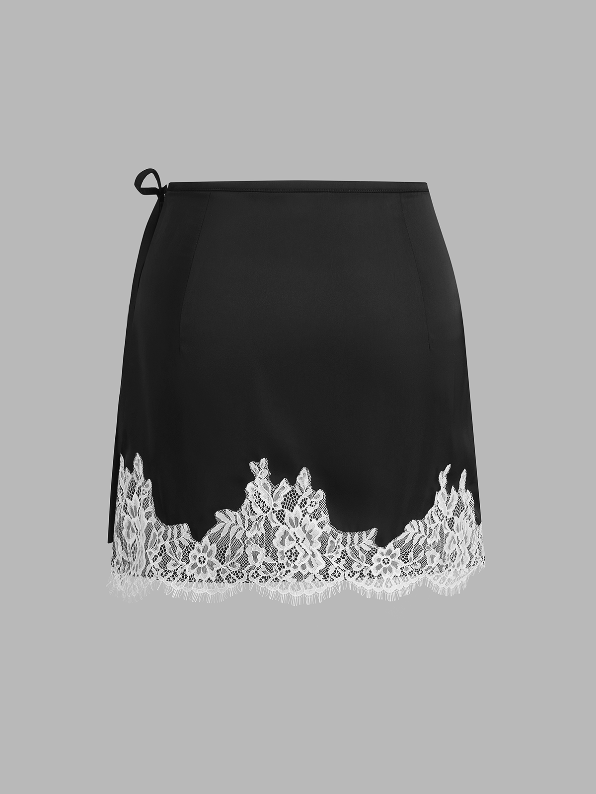Lace Trim Wrap Mini Skirt with Tie Waist Detail