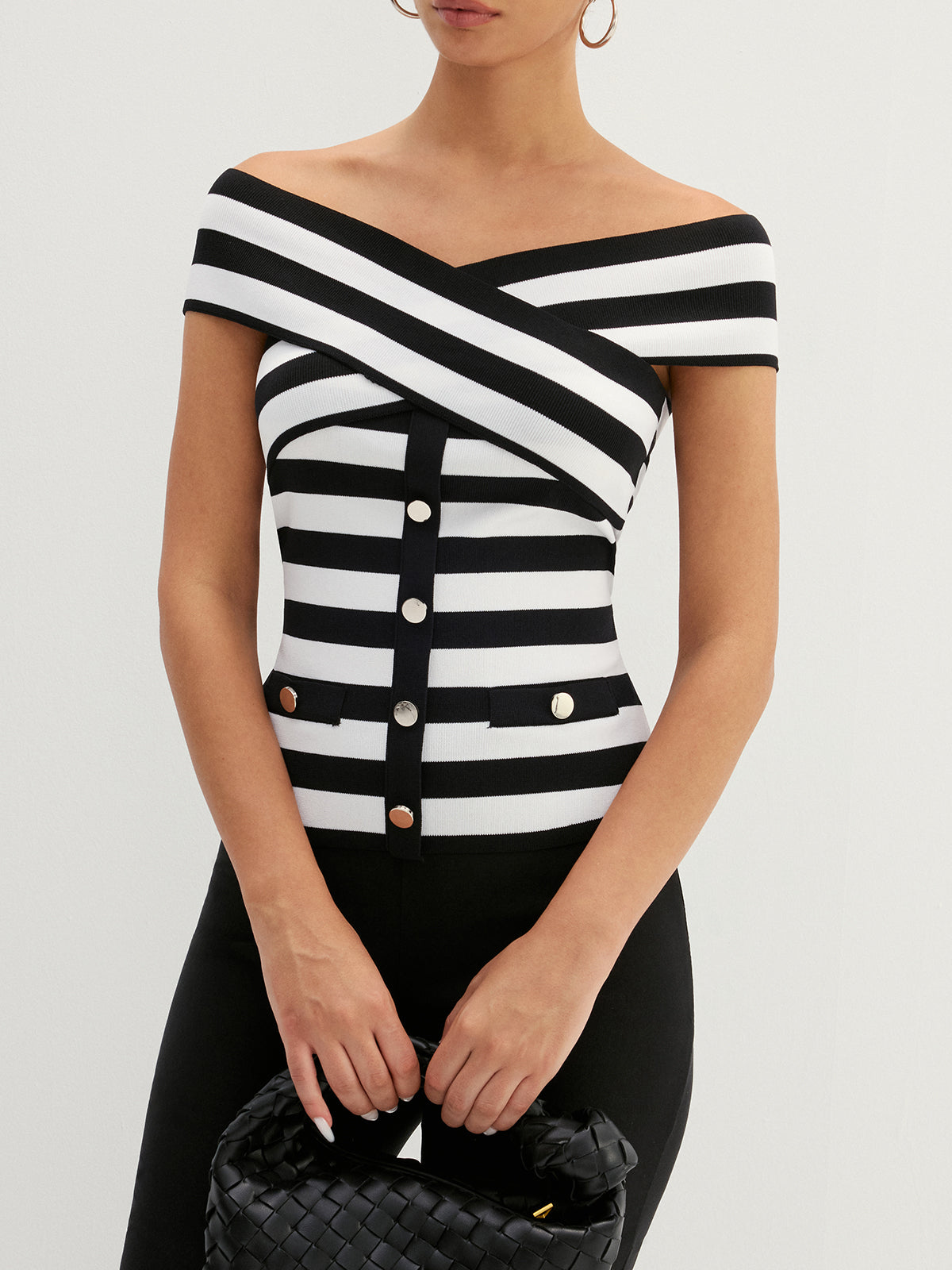 Striped Cross Off Shoulder Knit Top Comfortable Summer Fashion
