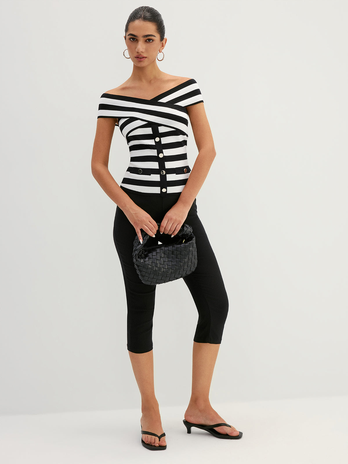 Striped Cross Off Shoulder Knit Top Comfortable Summer Fashion