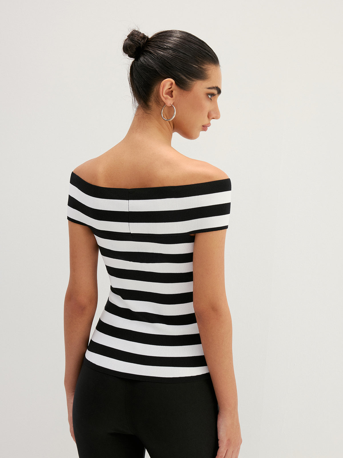 Striped Cross Off Shoulder Knit Top Comfortable Summer Fashion